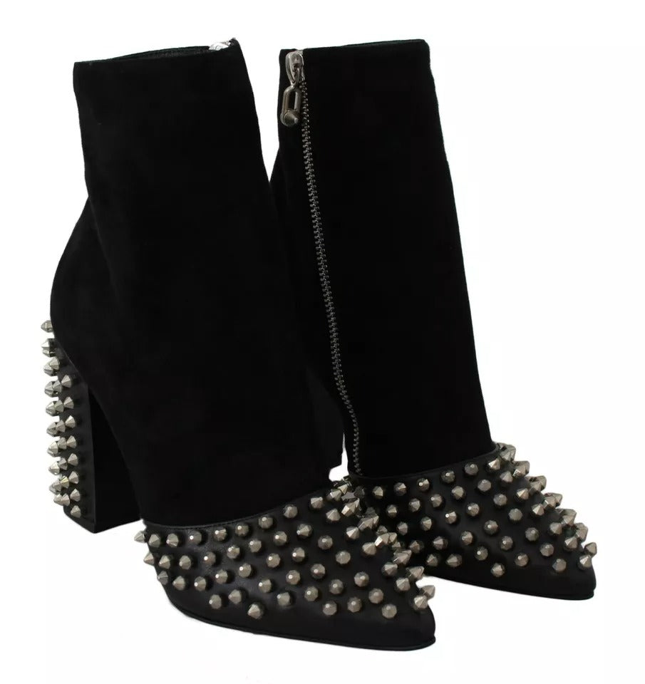 Philipp Plein Bottines à Talons Noires en Daim cloutées