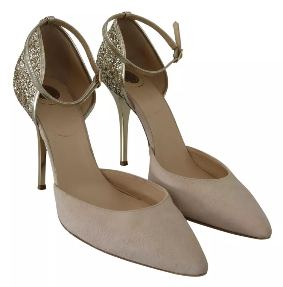 Chaussures à talons hauts Elisabetta Franchi en lin beige avec bride à la cheville