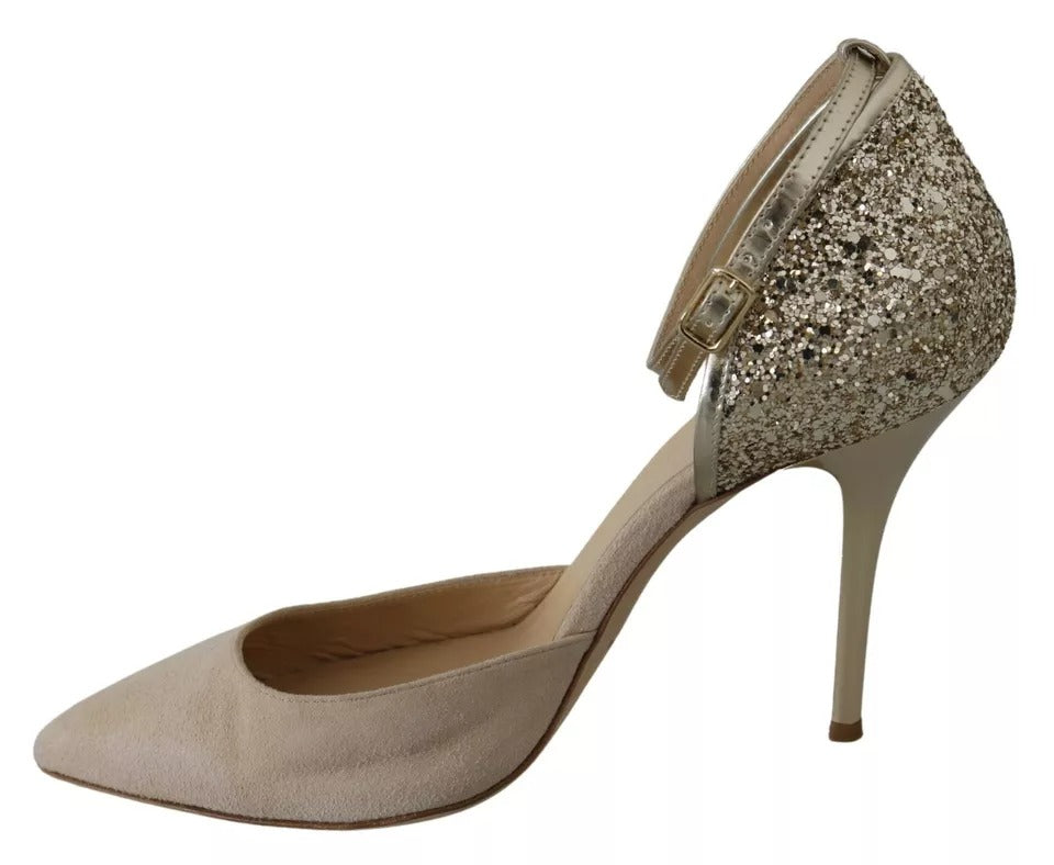 Chaussures à talons hauts Elisabetta Franchi en lin beige avec bride à la cheville
