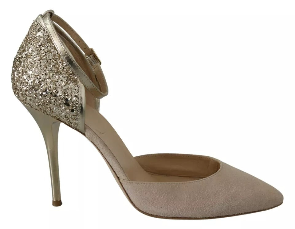Chaussures à talons hauts Elisabetta Franchi en lin beige avec bride à la cheville