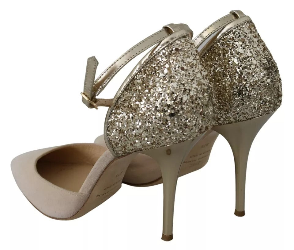 Chaussures à talons hauts Elisabetta Franchi en lin beige avec bride à la cheville