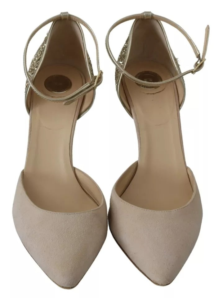 Chaussures à talons hauts Elisabetta Franchi en lin beige avec bride à la cheville