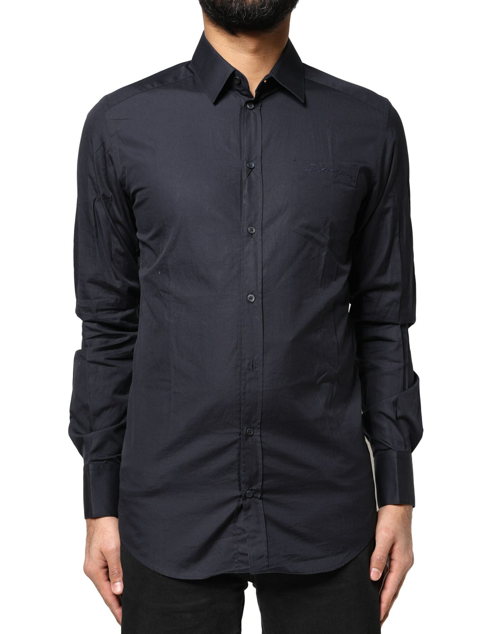 Chemise Habillée Dolce & Gabbana en Coton Bleu Foncé Doré à Manches Longues