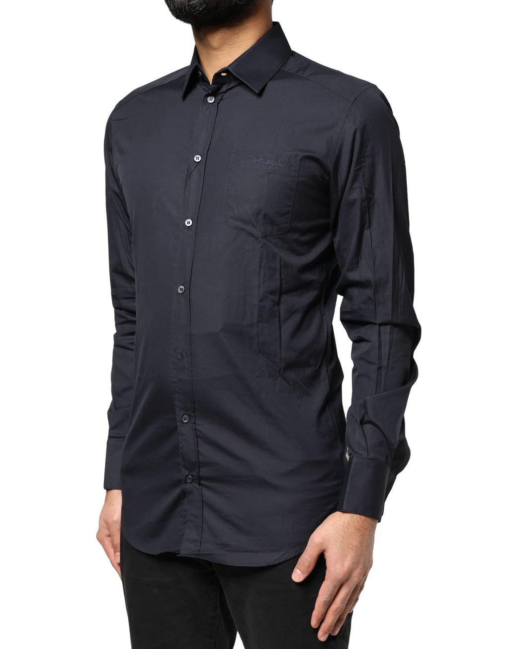 Chemise Habillée Dolce & Gabbana en Coton Bleu Foncé Doré à Manches Longues