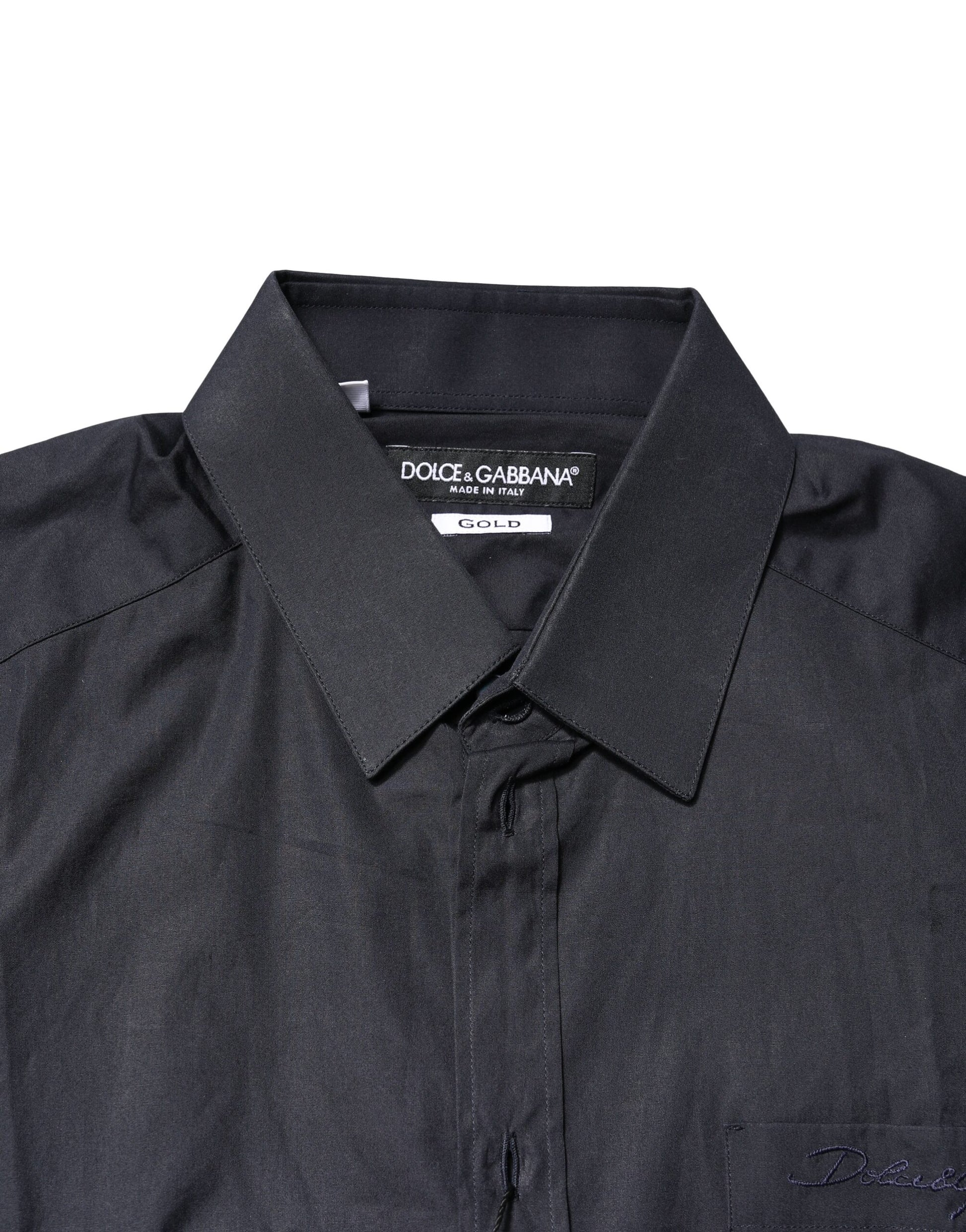 Chemise Habillée Dolce & Gabbana en Coton Bleu Foncé Doré à Manches Longues