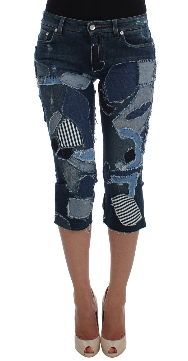 Short en jean patchwork stretch bleu Dolce & Gabbana