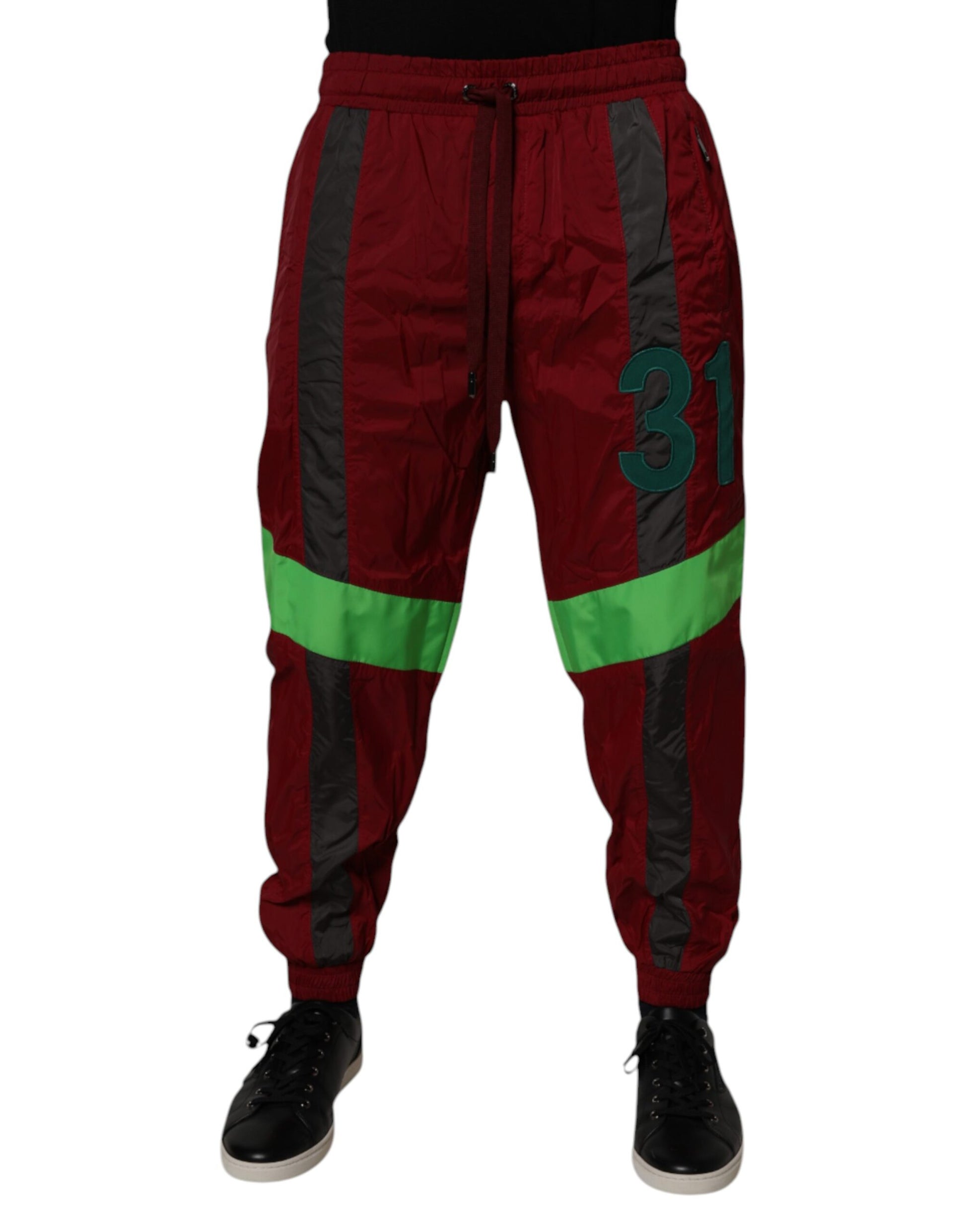 Dolce & Gabbana Maroon Nylon Men Jogger Sweatpants Pants
