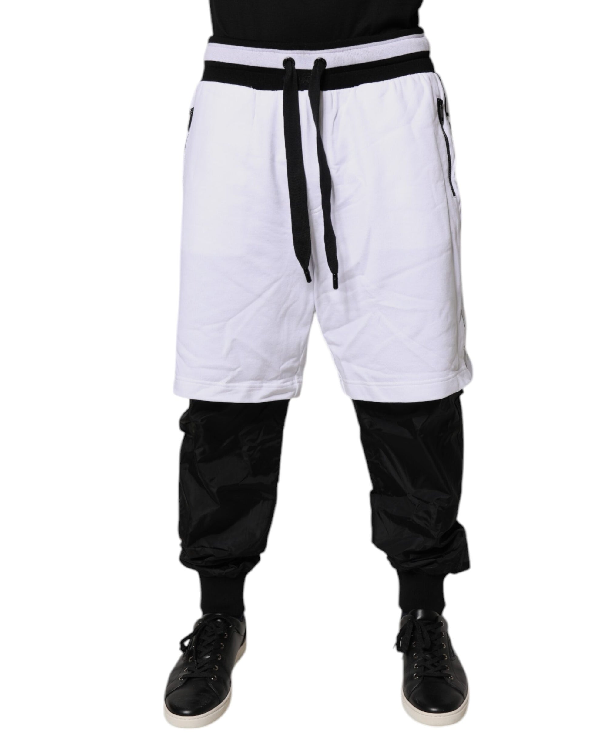 Pantalon de survêtement superposé en coton noir et blanc Dolce & Gabbana