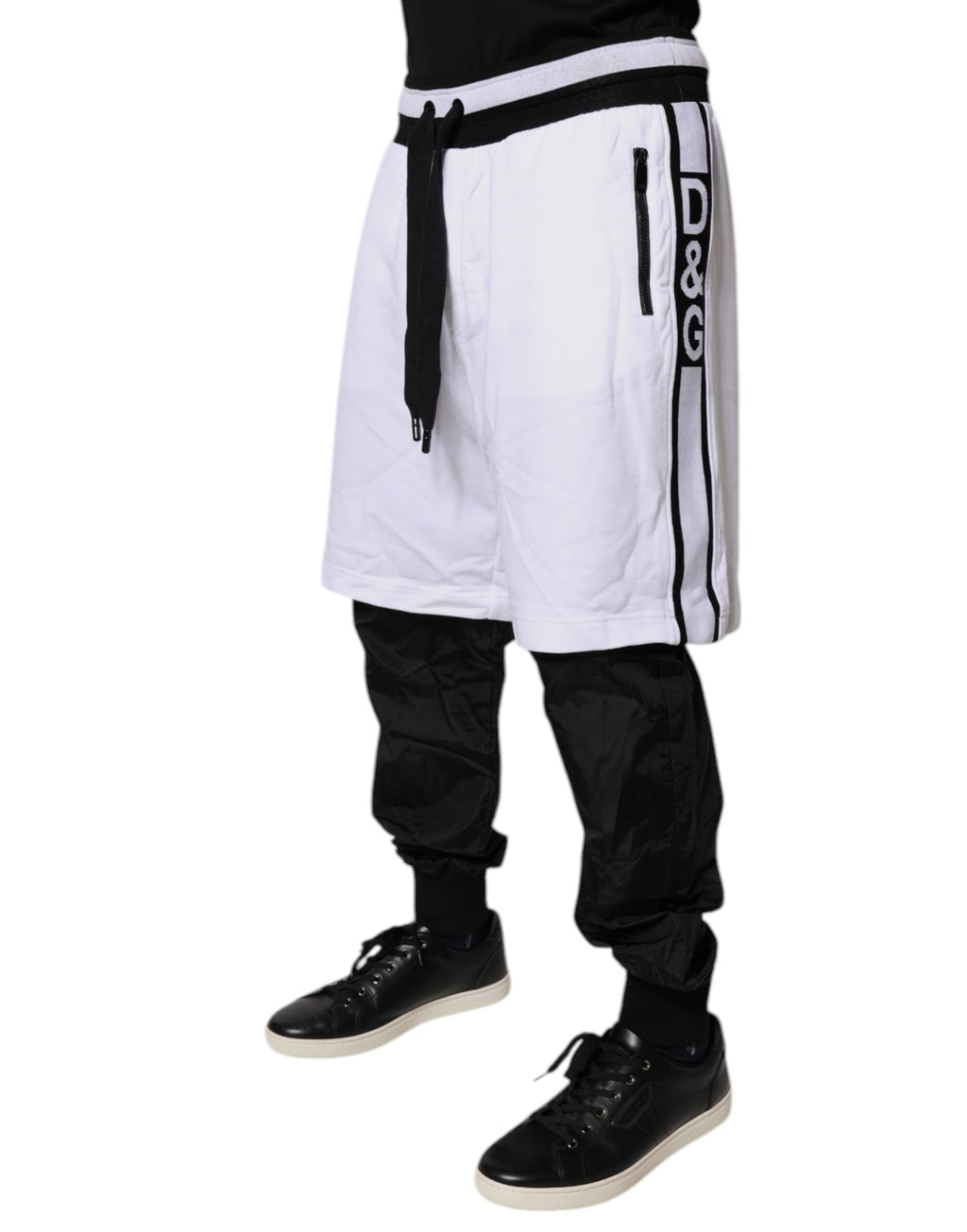 Pantalon de survêtement superposé en coton noir et blanc Dolce & Gabbana