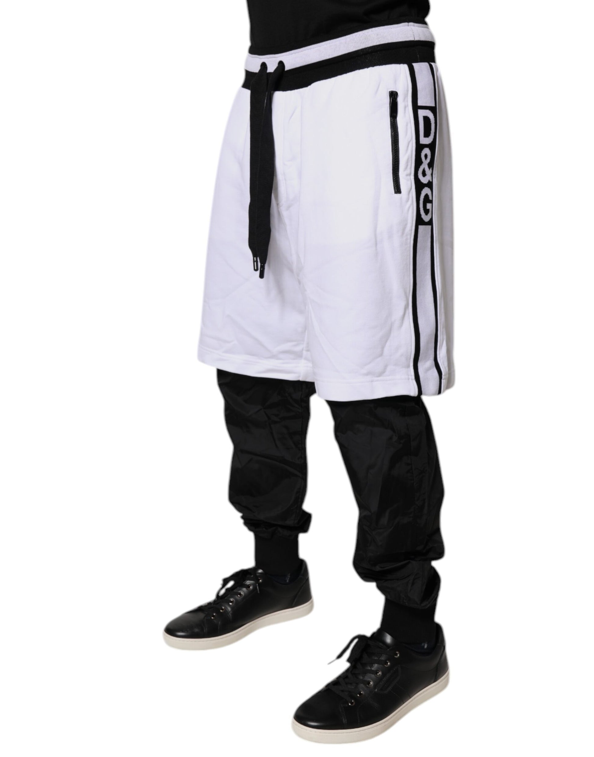 Pantalon de survêtement superposé en coton noir et blanc Dolce & Gabbana