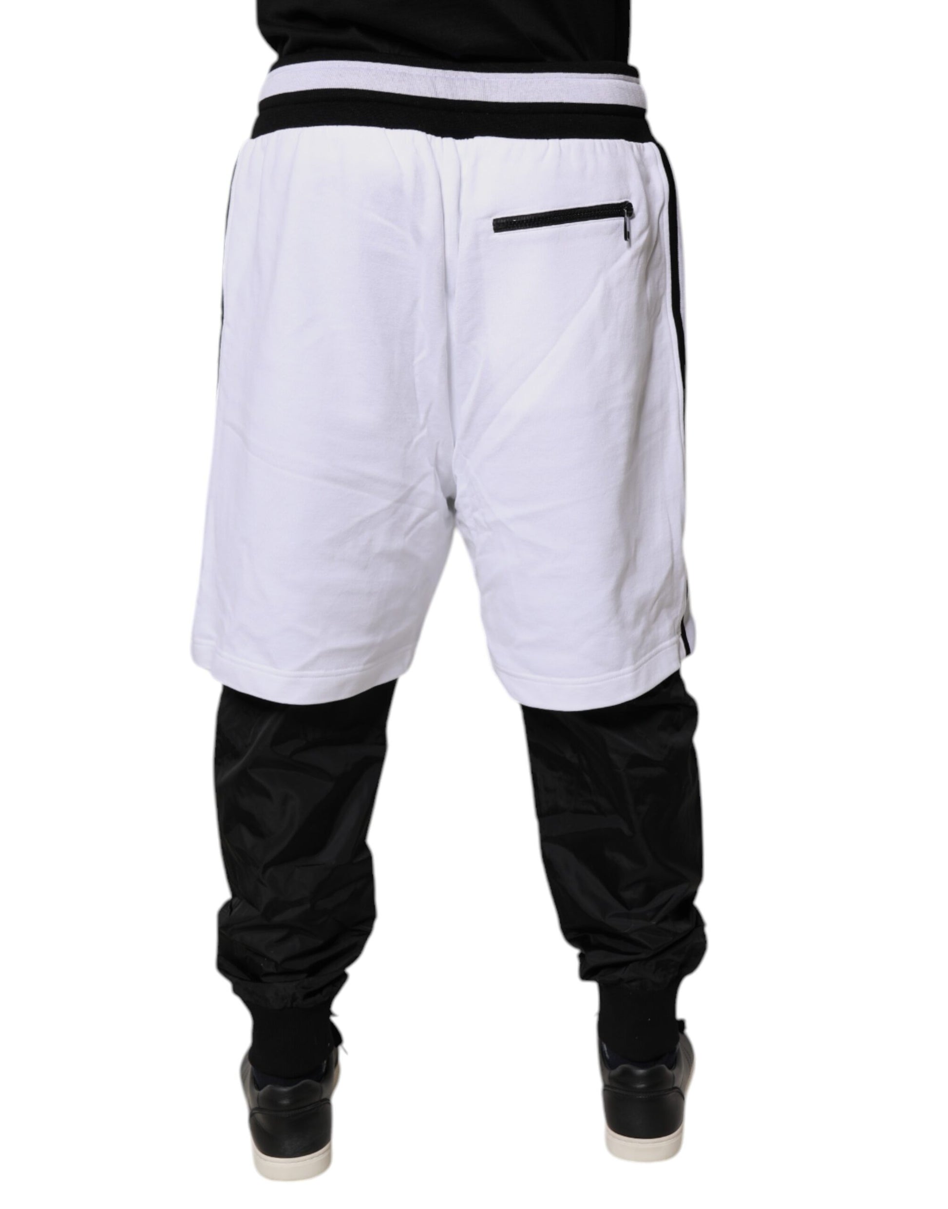Pantalon de survêtement superposé en coton noir et blanc Dolce & Gabbana
