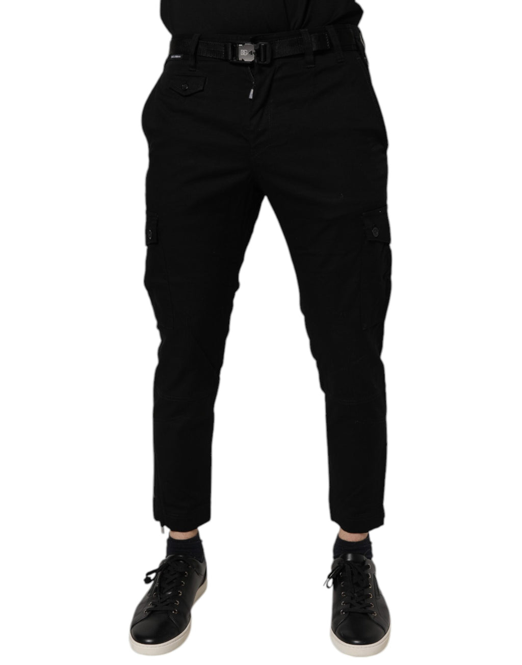 Jean skinny cargo en denim, coton stretch noir, Dolce & Gabbana