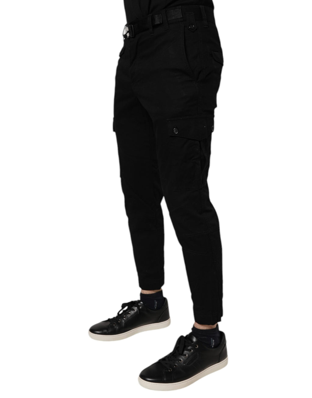 Jean skinny cargo en denim, coton stretch noir, Dolce & Gabbana