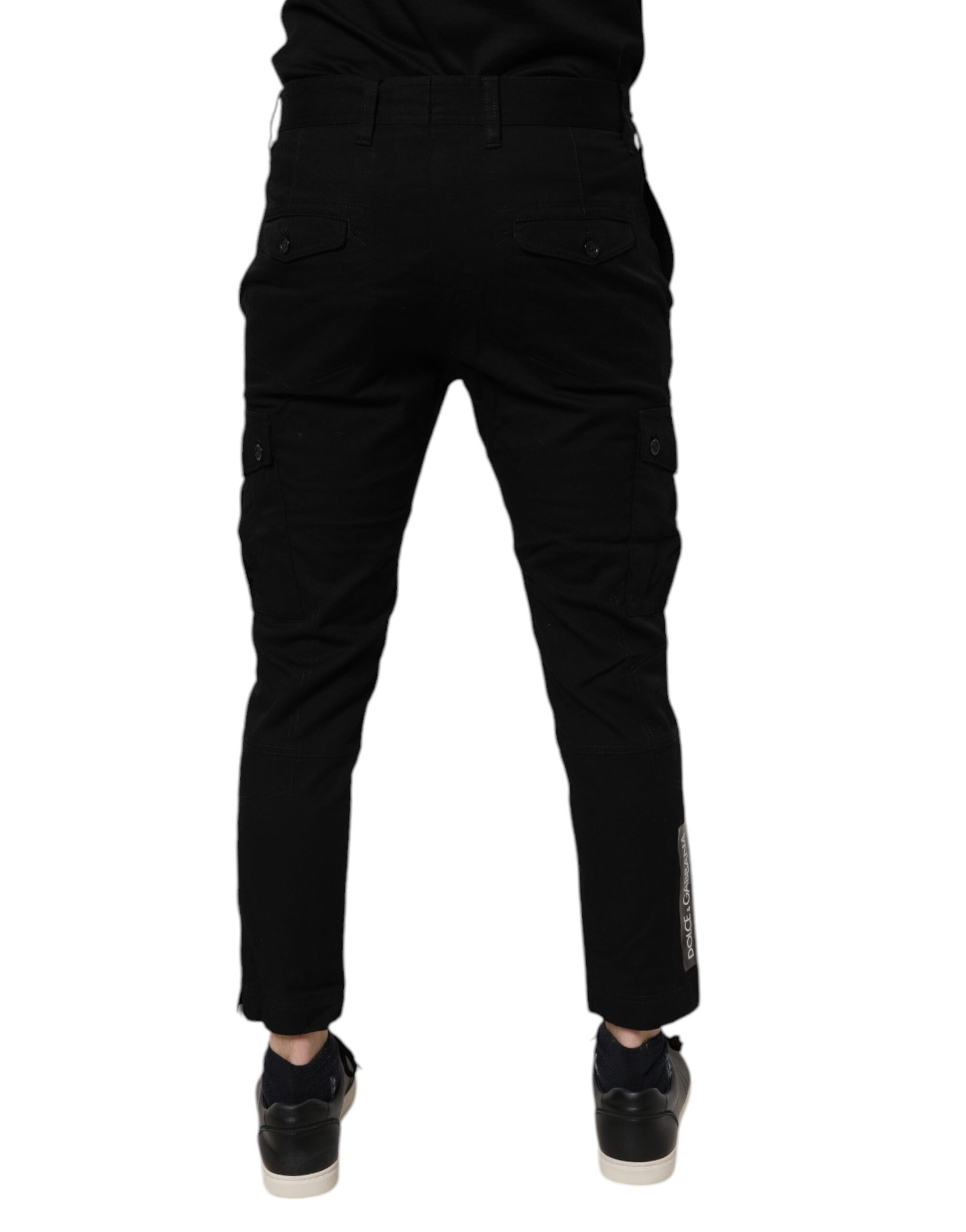 Jean skinny cargo en denim, coton stretch noir, Dolce & Gabbana