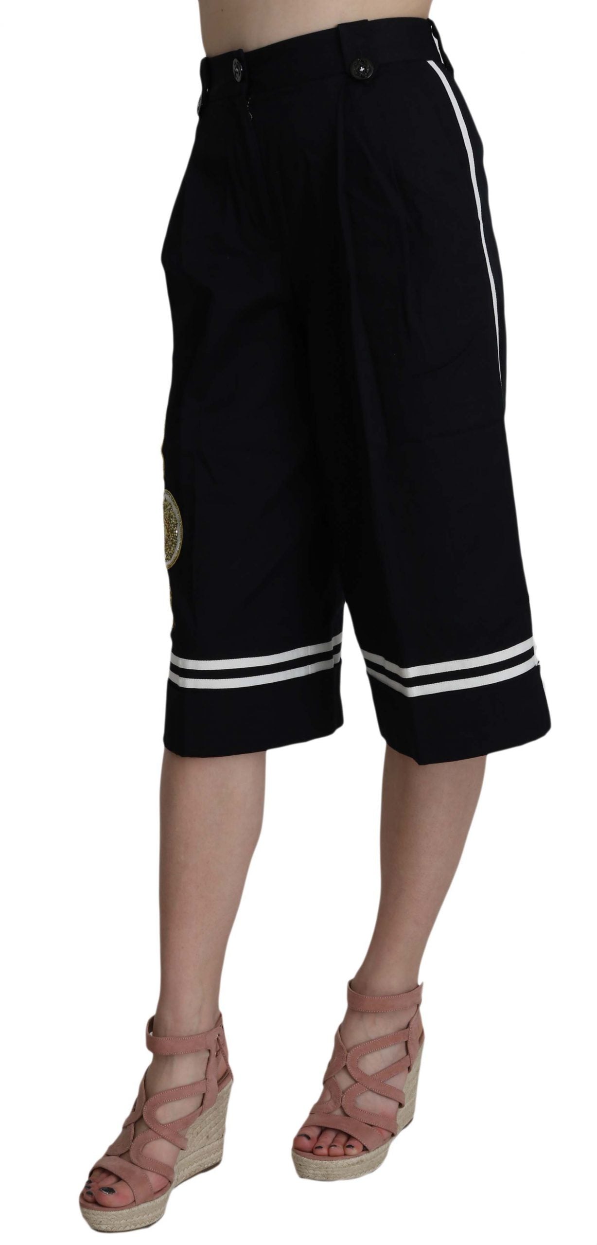 Pantalon court orné en coton noir Dolce & Gabbana