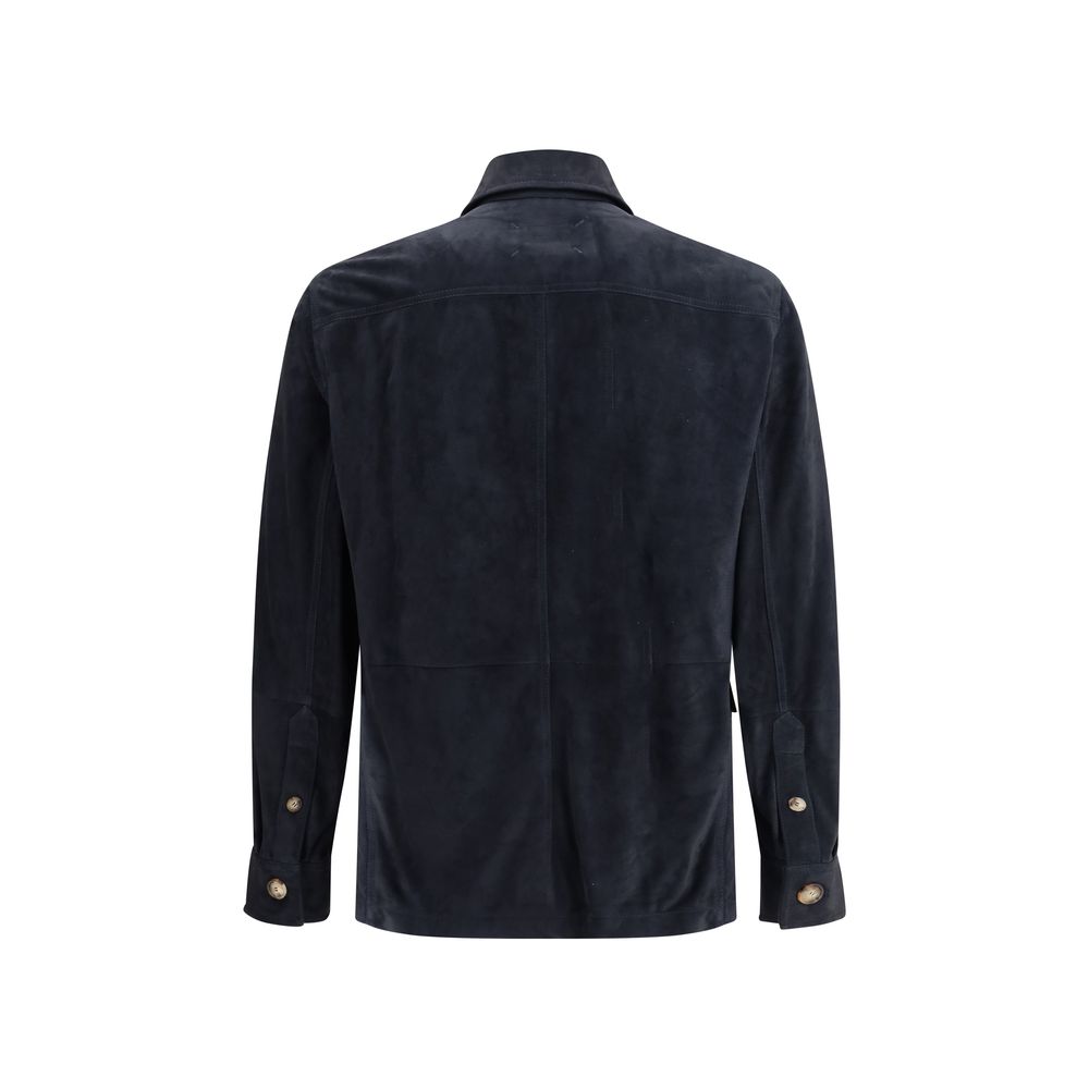 Brunello Cucinelli Blue Leather Jackets for Men alternate view