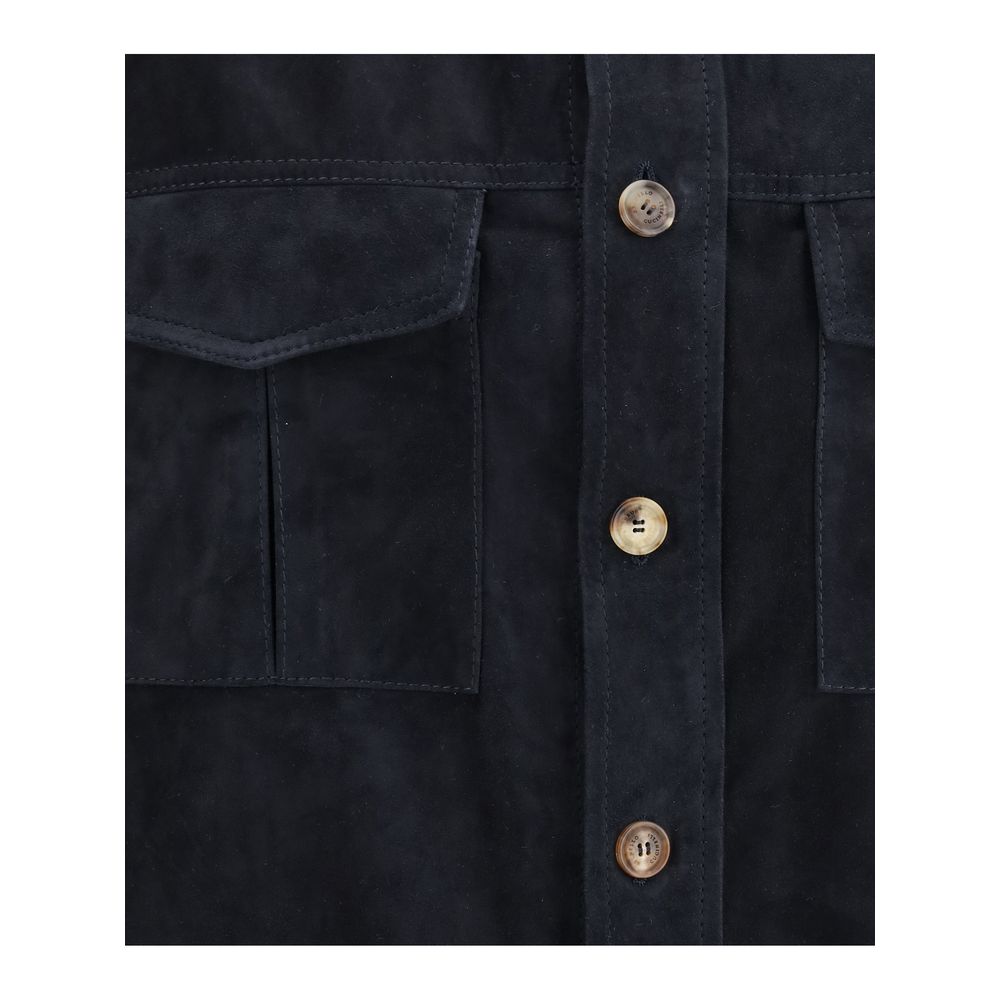 Brunello Cucinelli Blue Leather Jackets for Men detail view