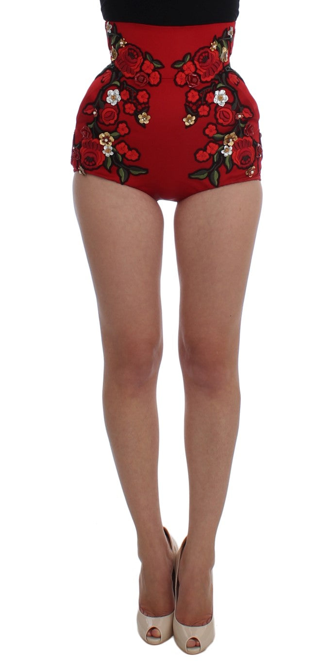 Shorts Sicily Dolce & Gabbana en soie rouge à imprimé roses