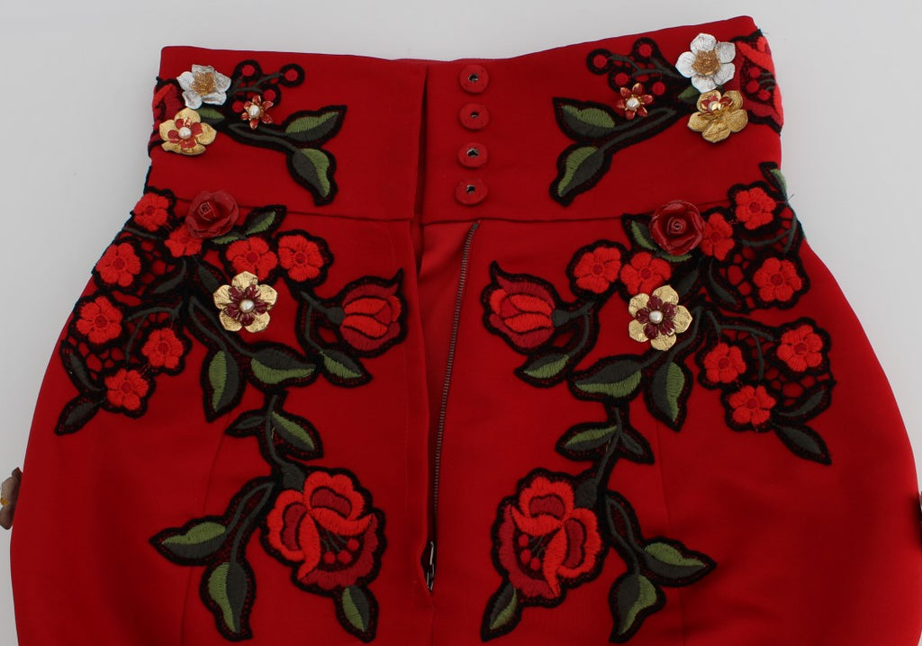 Shorts Sicily Dolce & Gabbana en soie rouge à imprimé roses
