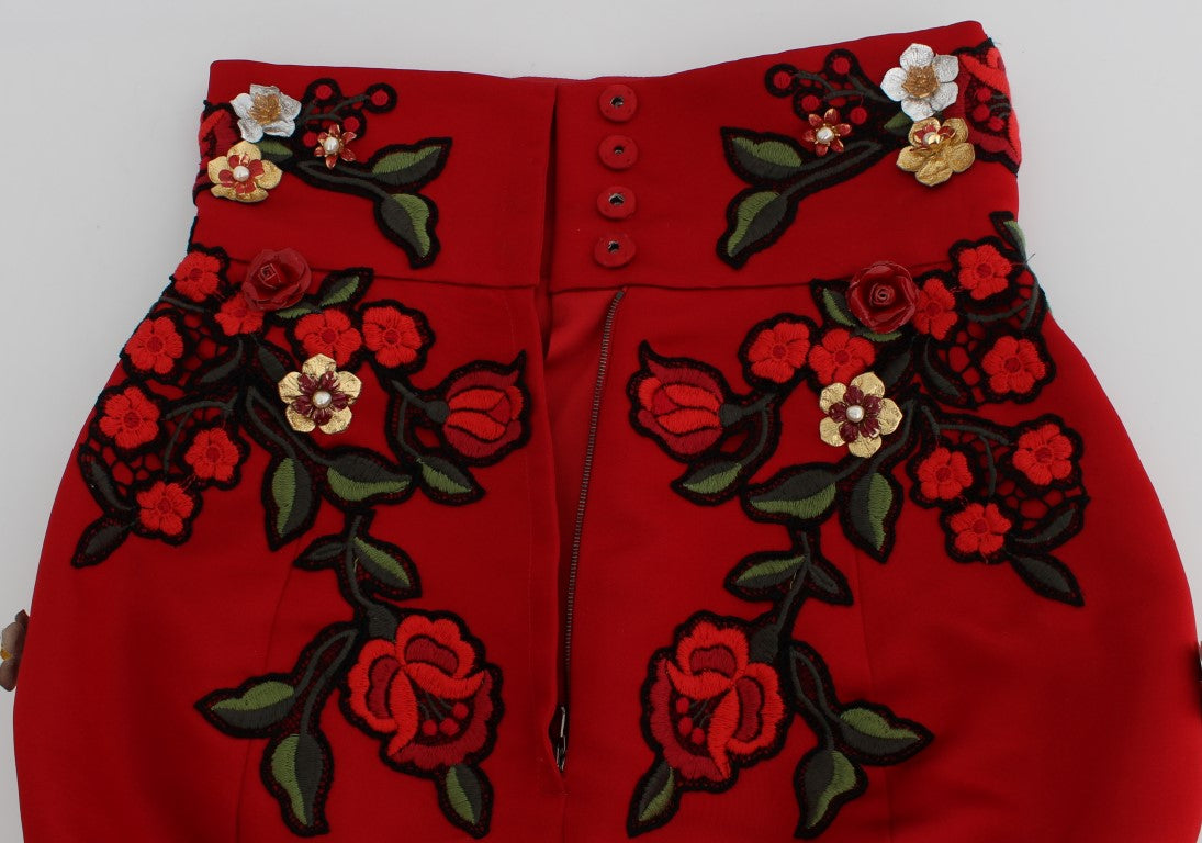 Shorts Sicily Dolce & Gabbana en soie rouge à imprimé roses