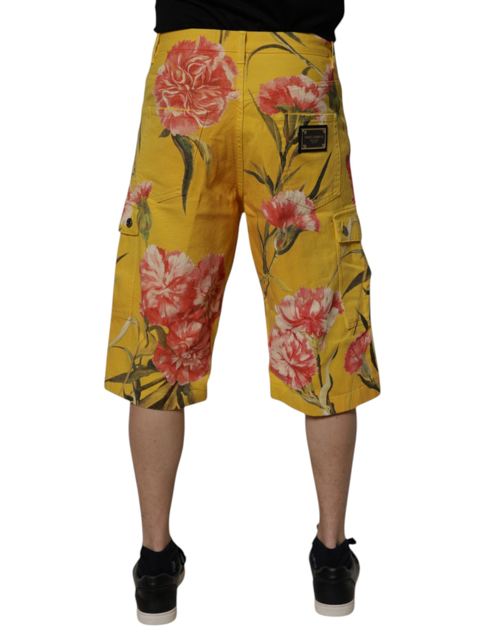 Shorts Bermudas Cargo en Denim Floral Jaune Dolce & Gabbana pour Homme