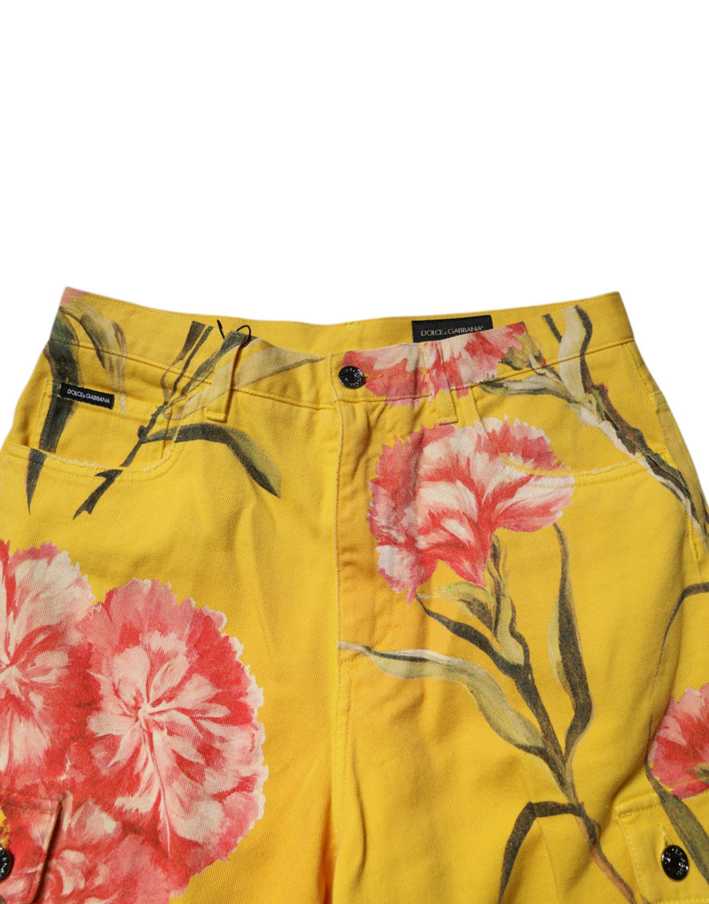 Shorts Bermudas Cargo en Denim Floral Jaune Dolce & Gabbana pour Homme