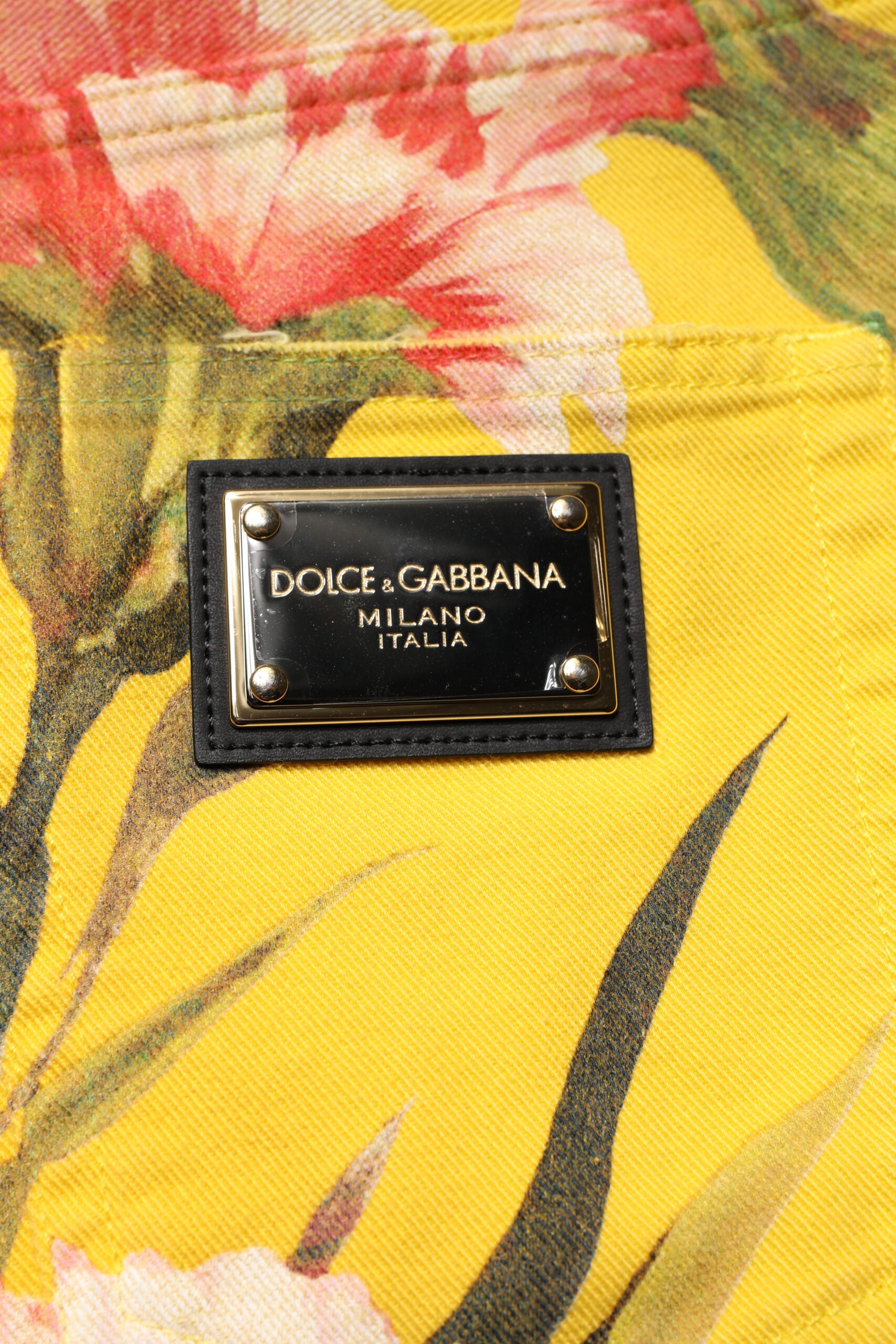 Shorts Bermudas Cargo en Denim Floral Jaune Dolce & Gabbana pour Homme