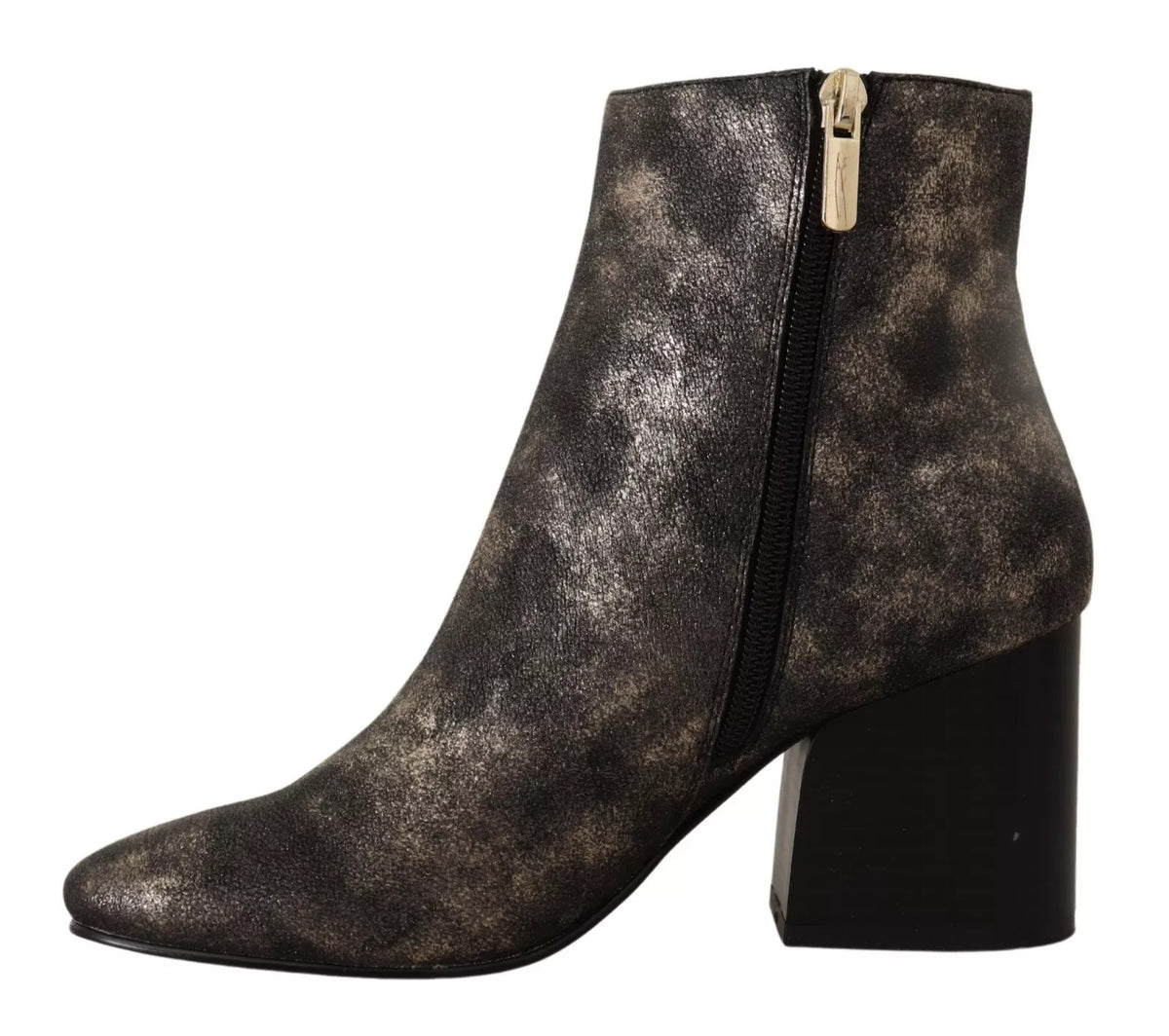 MY TWIN Schwarze Leder Blockabsatz Stiefeletten Reißverschluss Schuhe