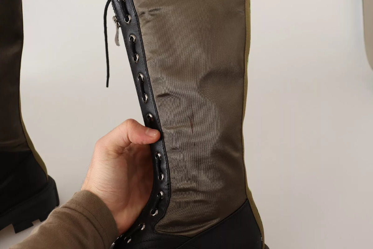 Gaelle Schwarz Grüne High Combat Boots Schnür-Militärstiefel