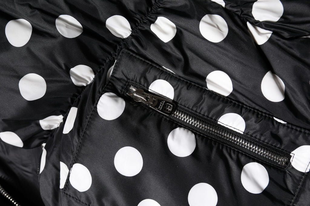 Dolce & Gabbana Schwarz-weiße gepunktete Pufferjacke mit durchgehendem Reißverschluss