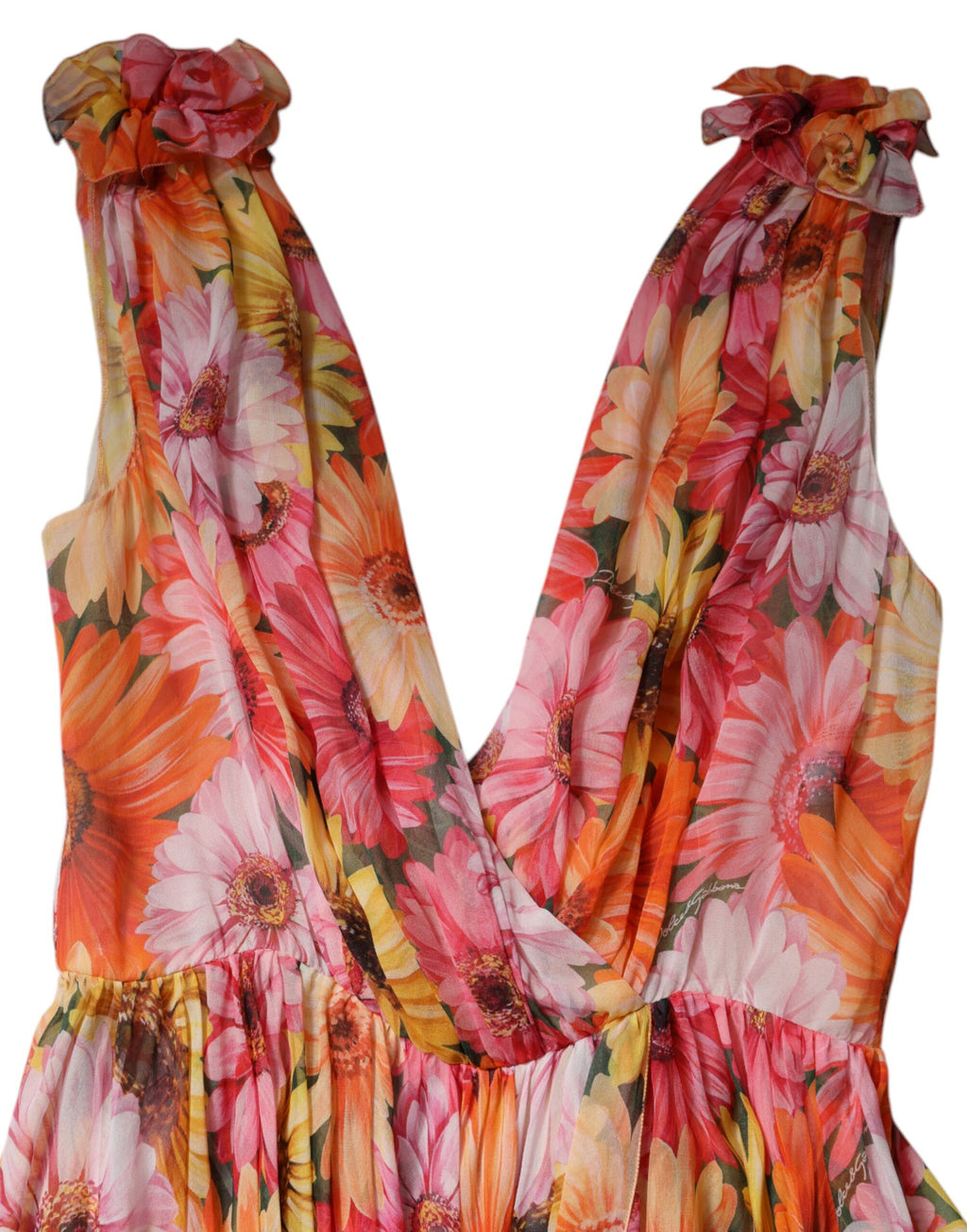 Dolce & Gabbana Mehrfarbiges Blumen Seiden Chiffonkleid mit V-Ausschnitt