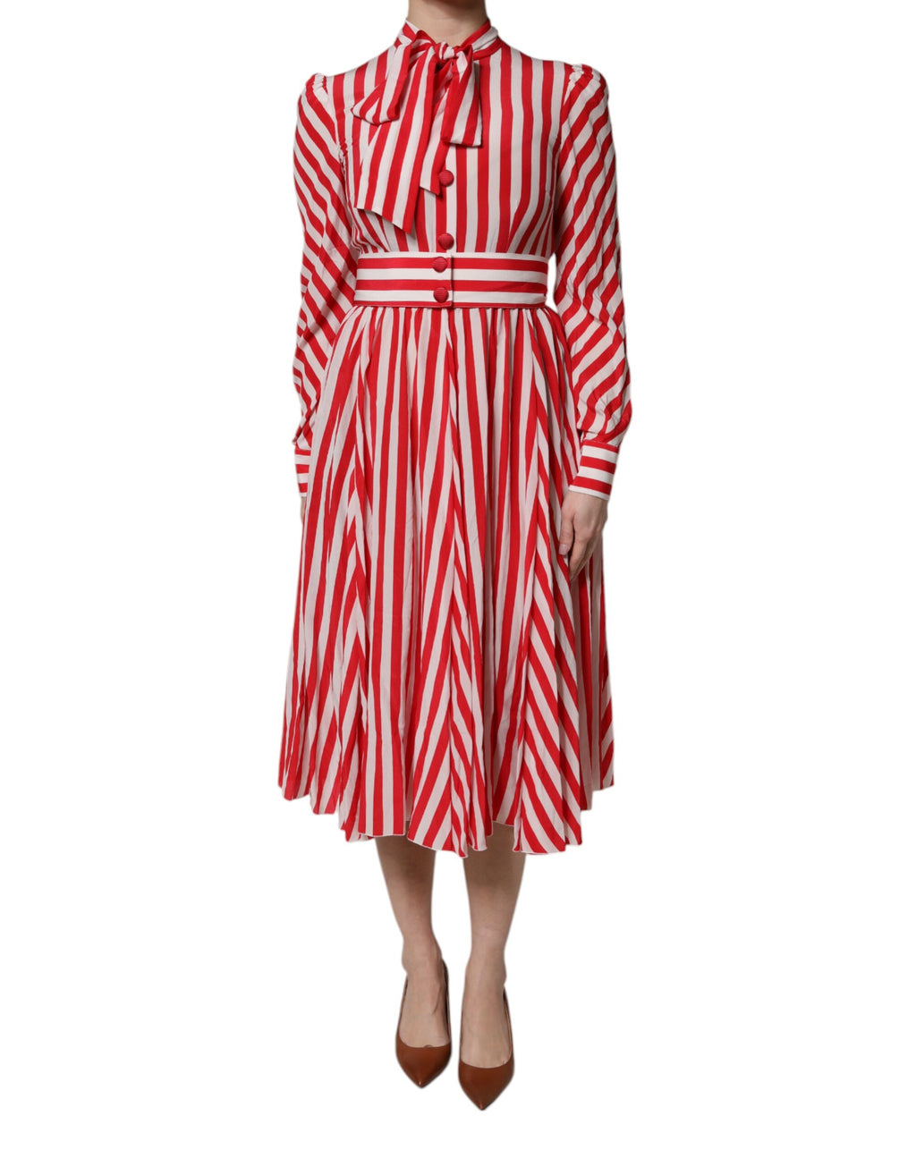 Robe midi Dolce & Gabbana à manches longues, rayée blanc et rouge