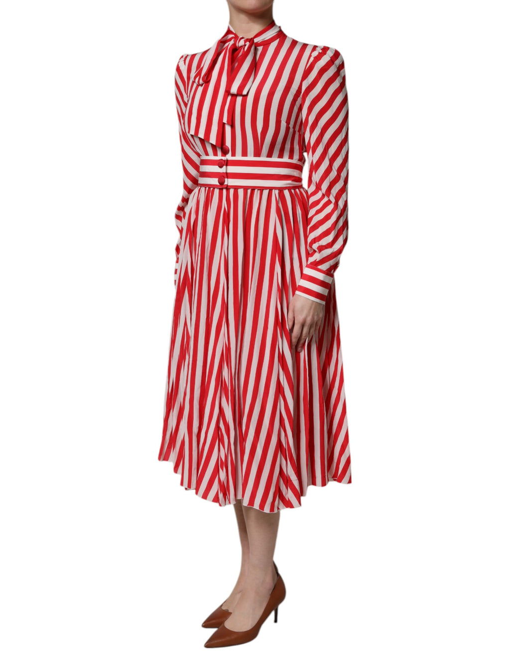 Robe midi Dolce & Gabbana à manches longues, rayée blanc et rouge