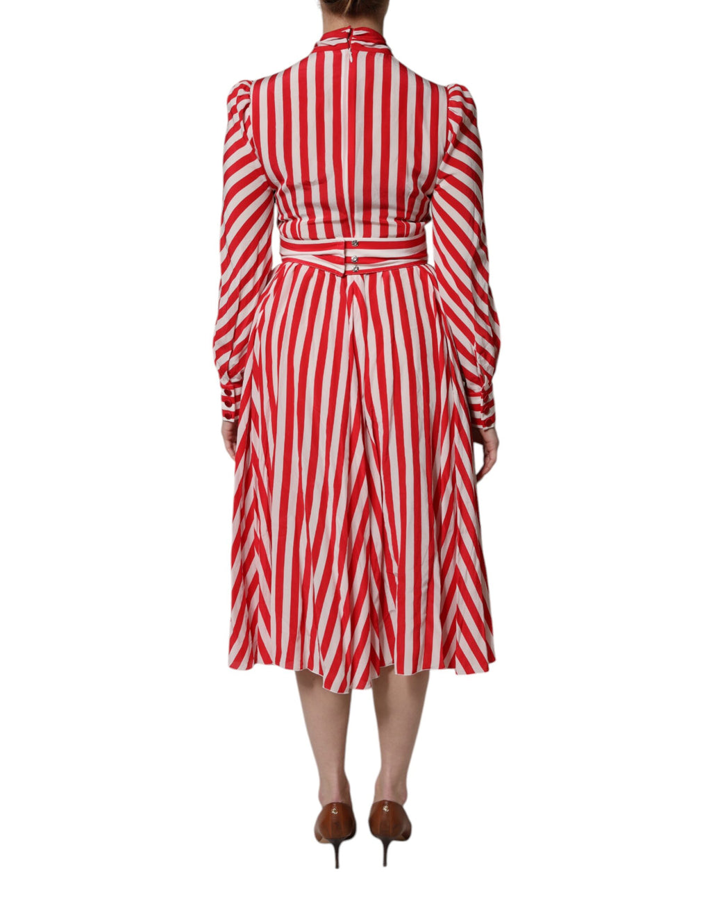 Robe midi Dolce & Gabbana à manches longues, rayée blanc et rouge