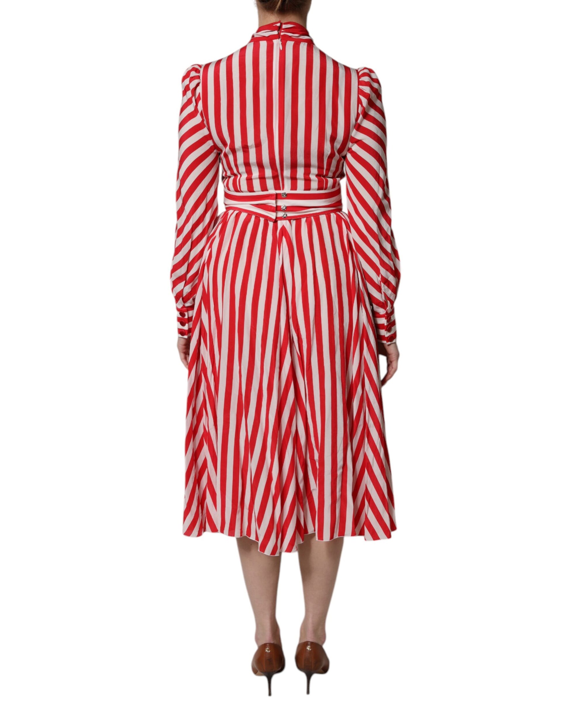 Robe midi Dolce & Gabbana à manches longues, rayée blanc et rouge