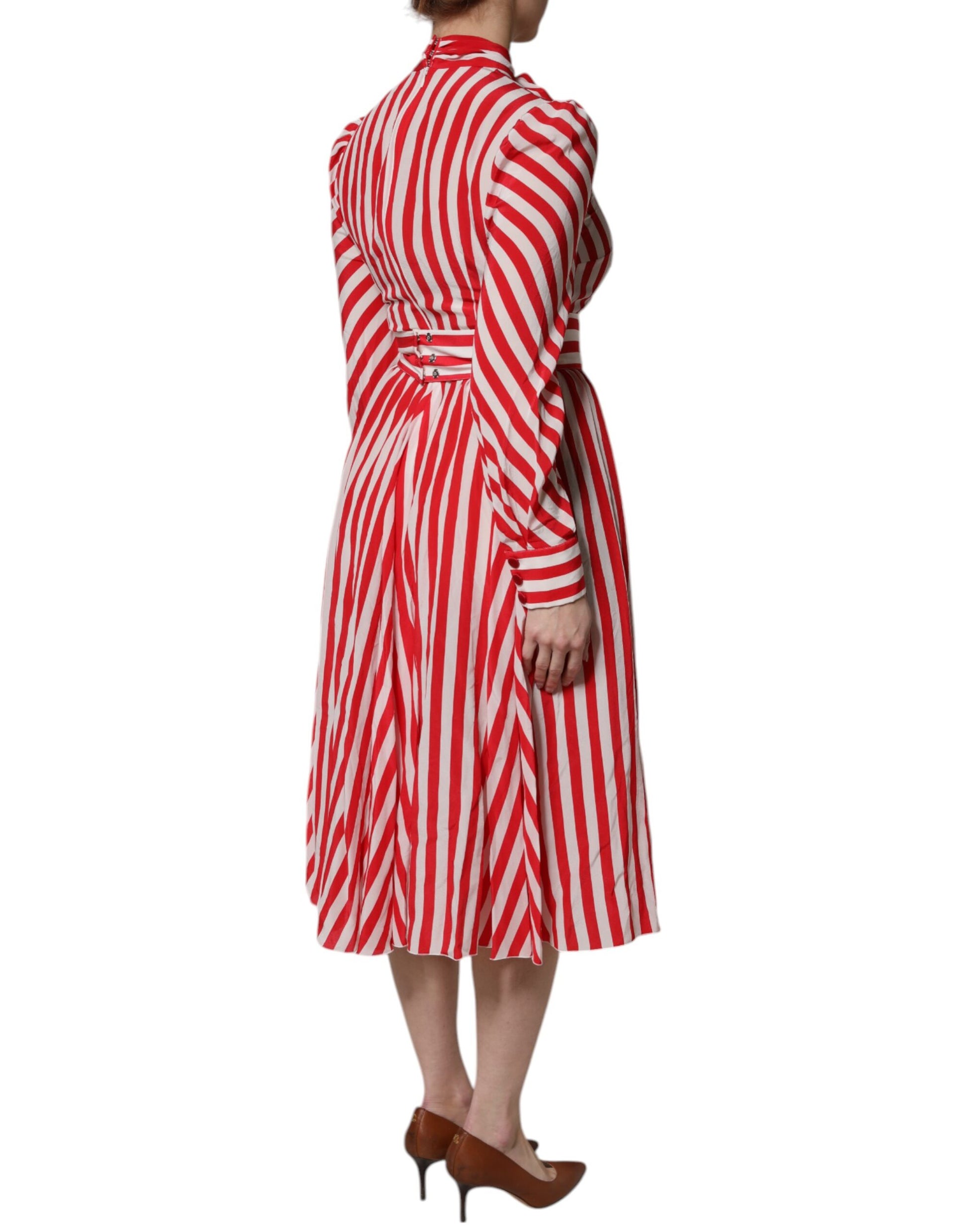 Robe midi Dolce & Gabbana à manches longues, rayée blanc et rouge