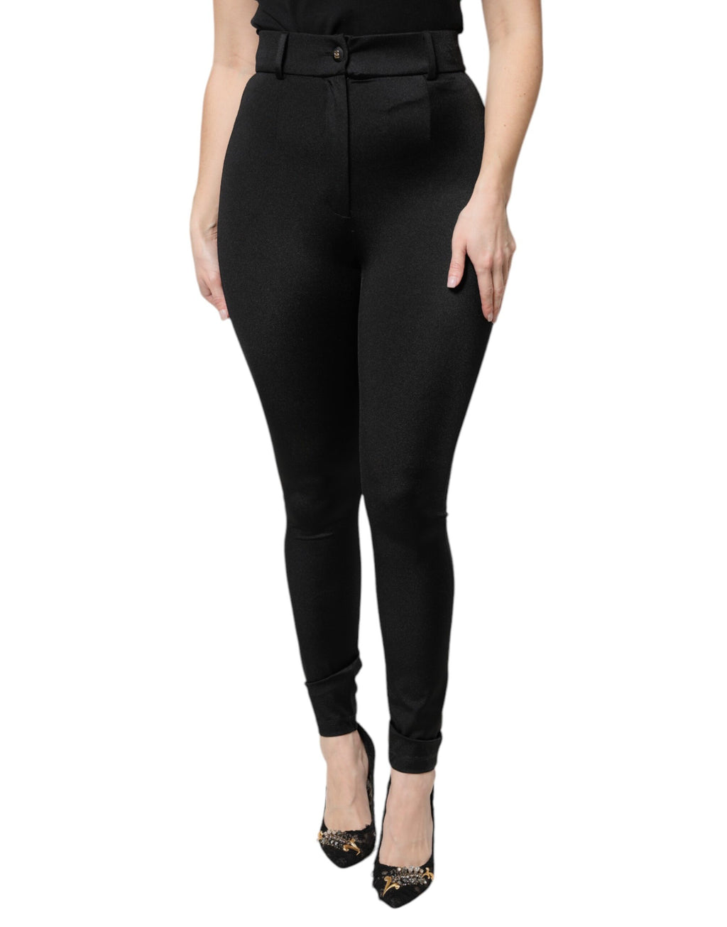 Pantalon Dolce & Gabbana noir en nylon, taille haute, coupe ajustée
