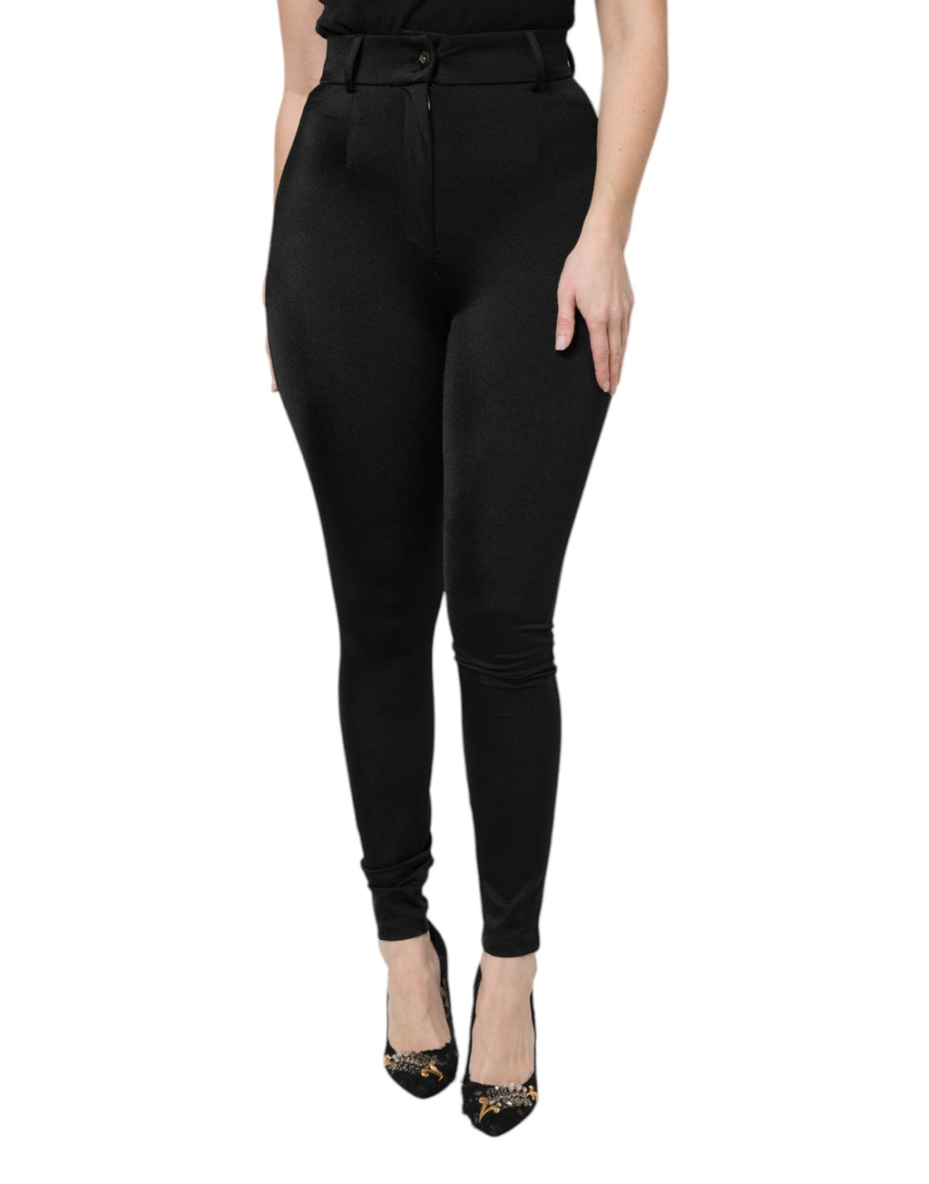 Pantalon Dolce & Gabbana noir en nylon, taille haute, coupe ajustée