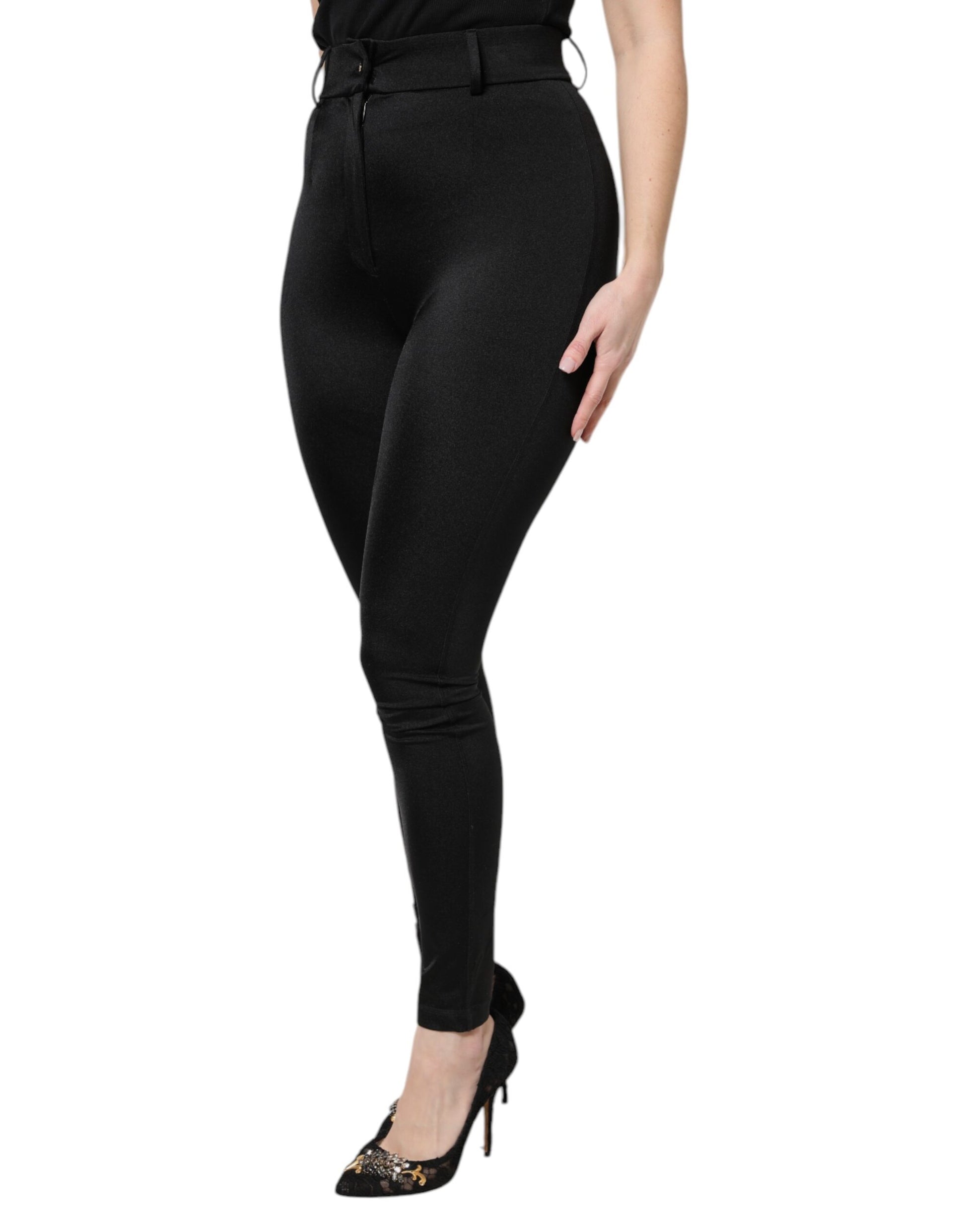Pantalon Dolce & Gabbana noir en nylon, taille haute, coupe ajustée