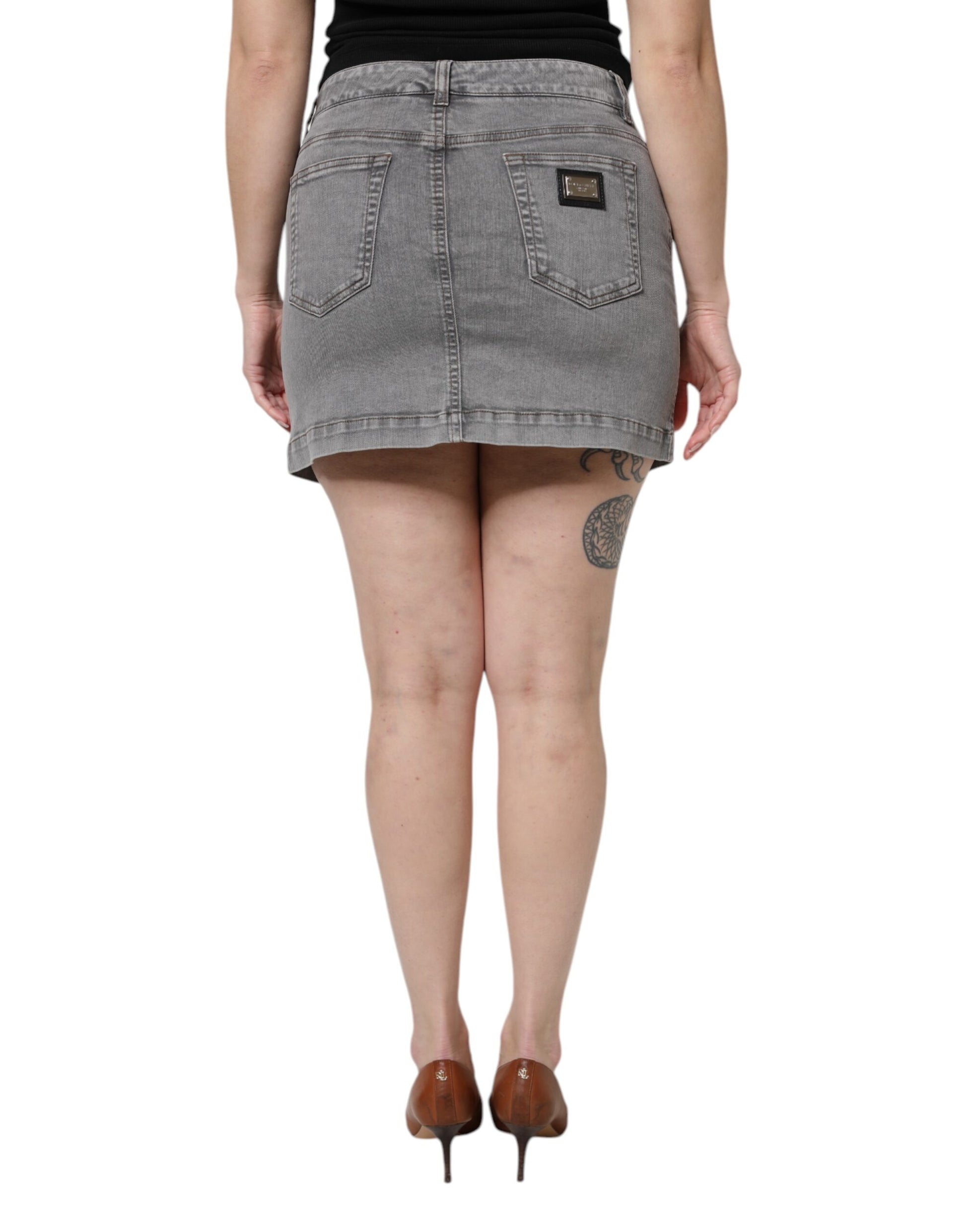 Mini-jupe en jean Dolce & Gabbana en coton gris stretch taille mi-haute