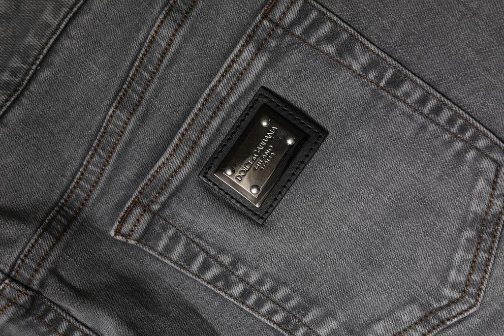 Mini-jupe en jean Dolce & Gabbana en coton gris stretch taille mi-haute
