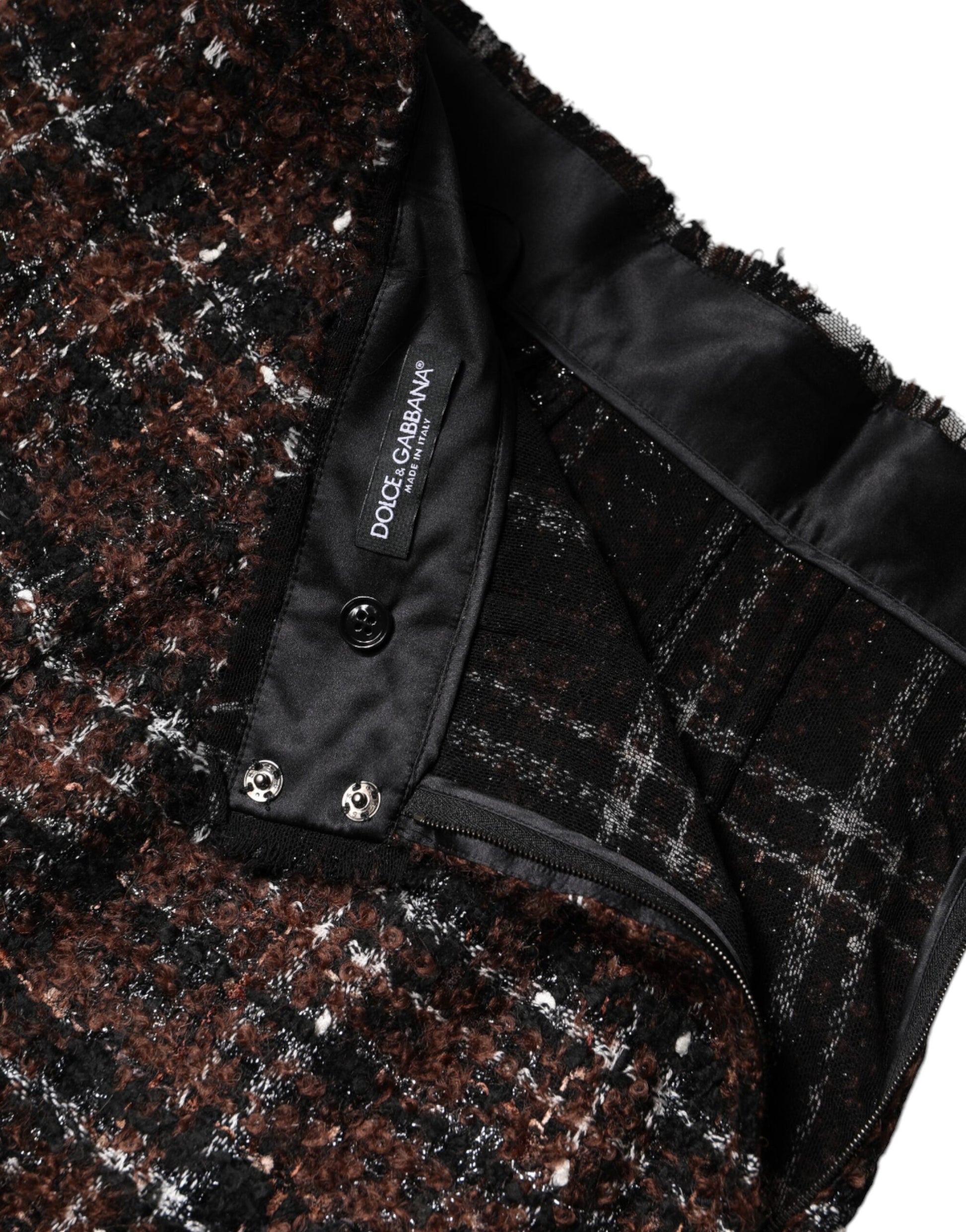 Jupe Crayon Taille Haute en Tweed Tartan Multicolore Dolce & Gabbana