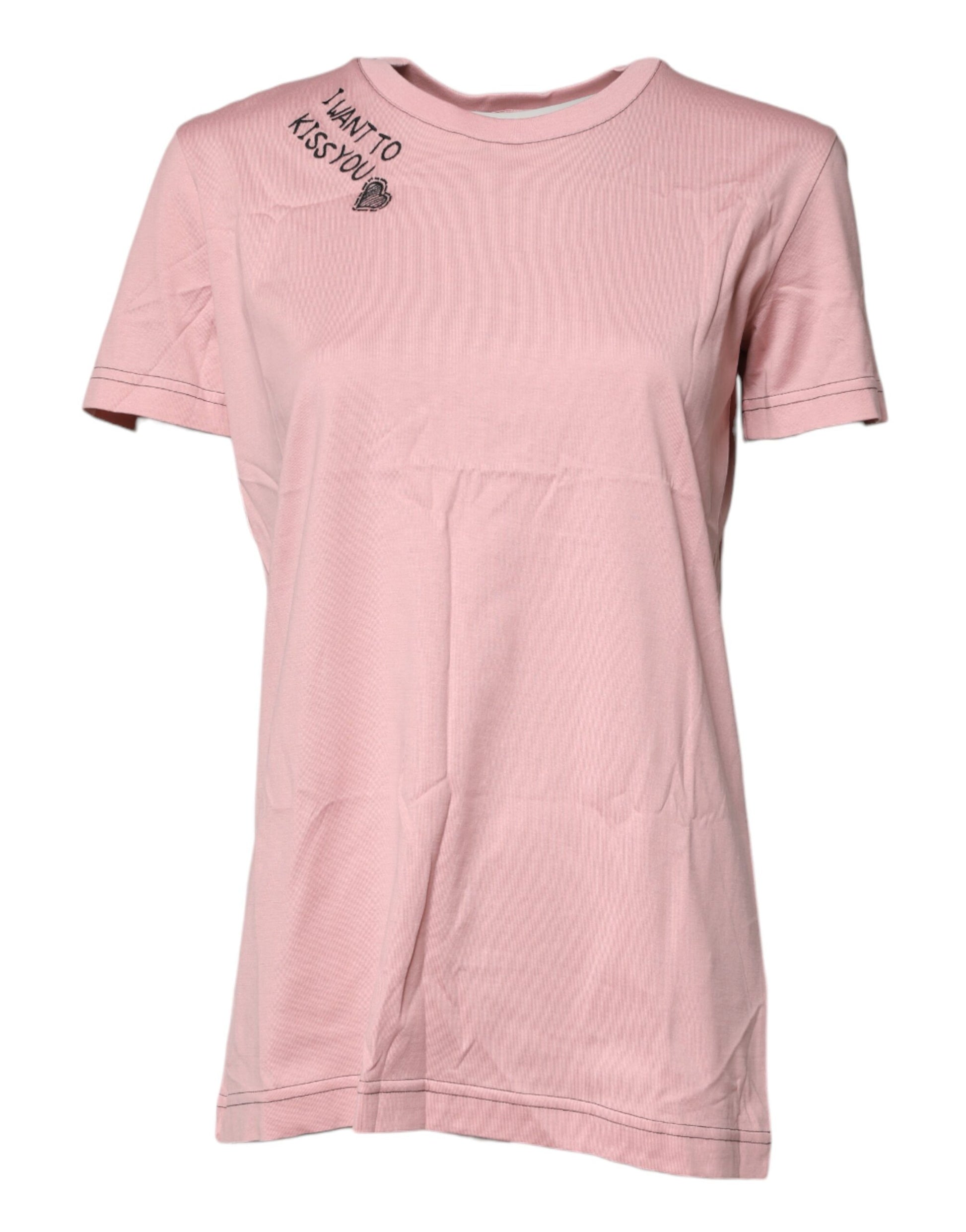 T-shirt en coton à col ras du cou et imprimé logo rose Dolce & Gabbana