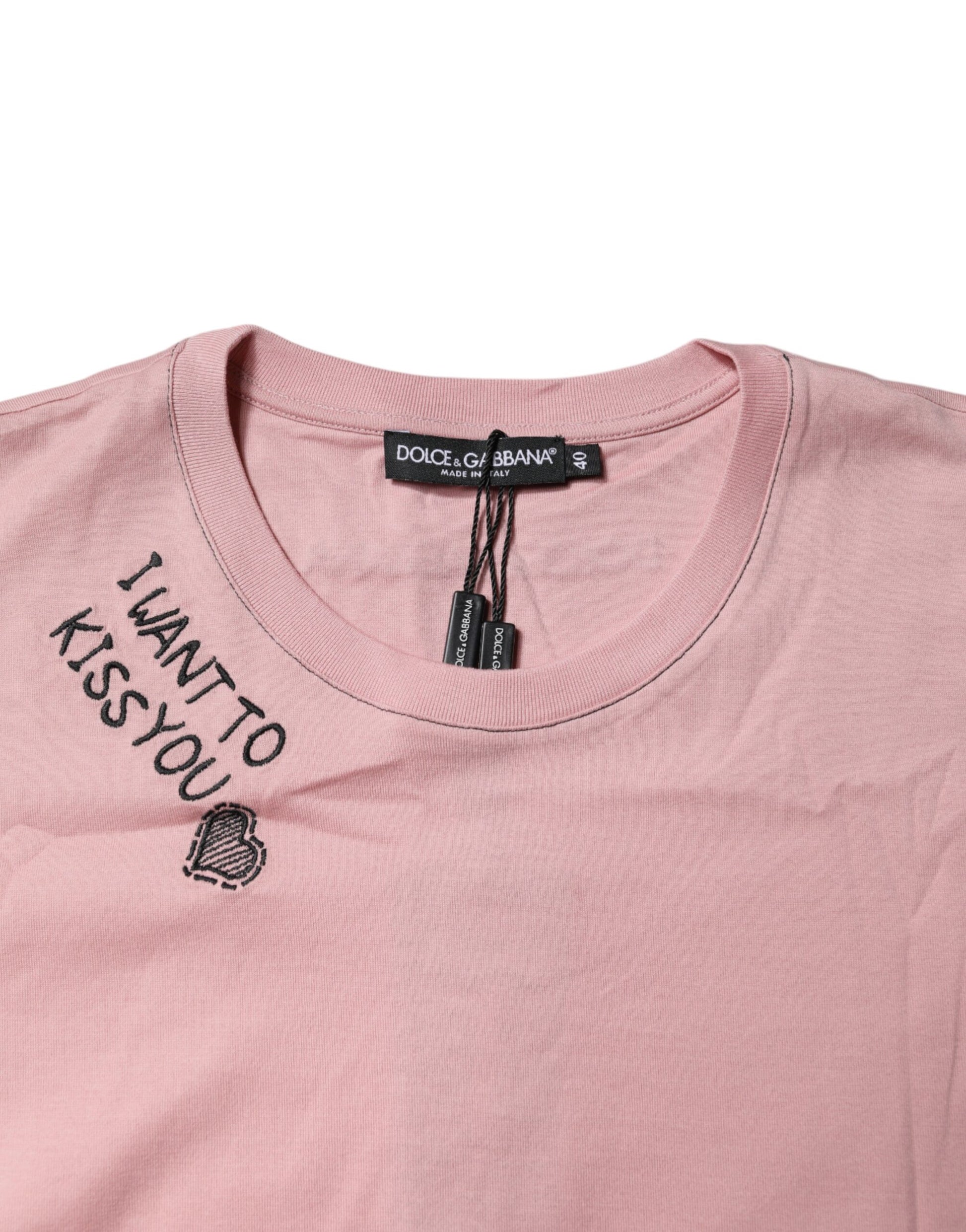 T-shirt en coton à col ras du cou et imprimé logo rose Dolce & Gabbana