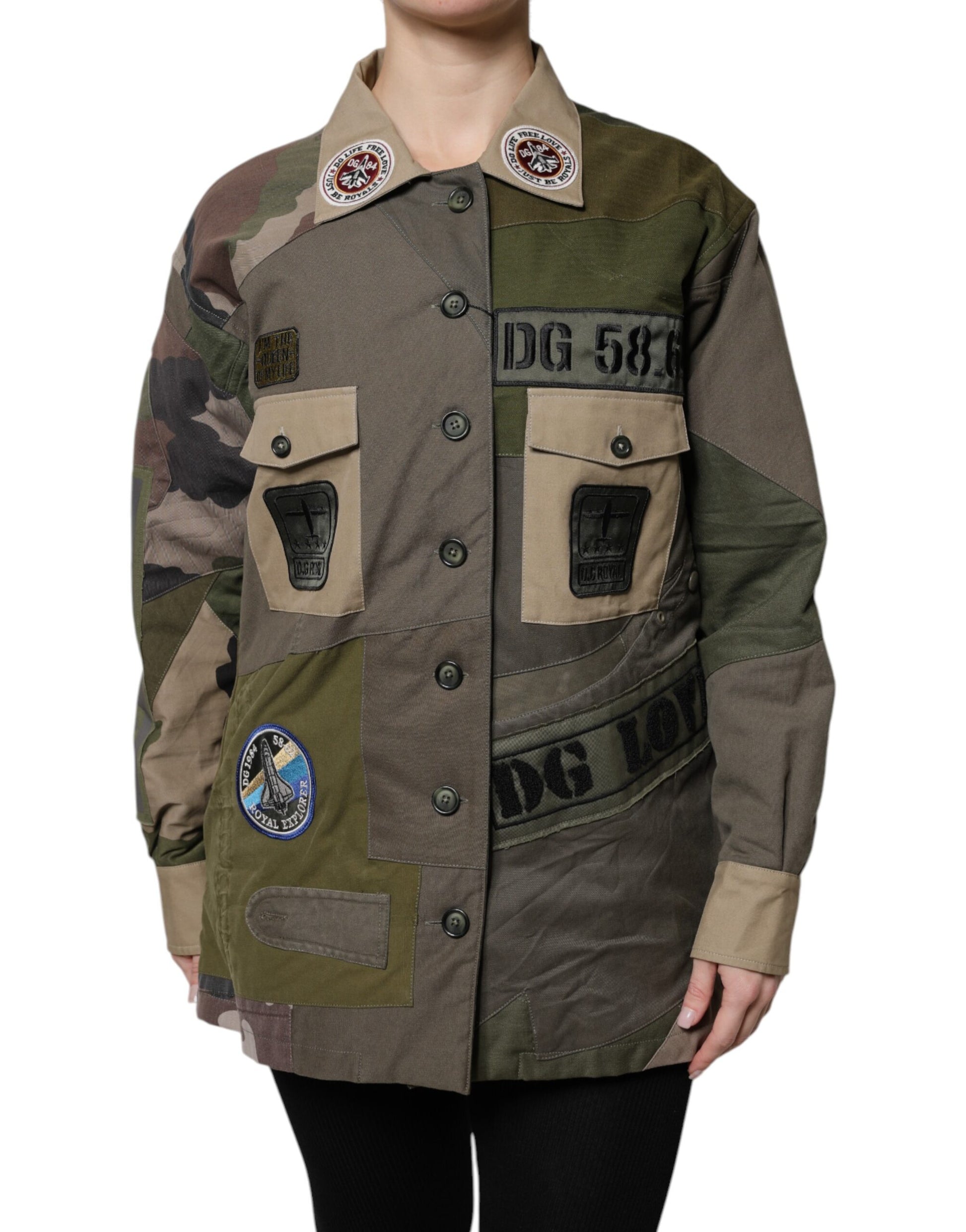 Veste boutonnée en coton vert militaire Dolce & Gabbana