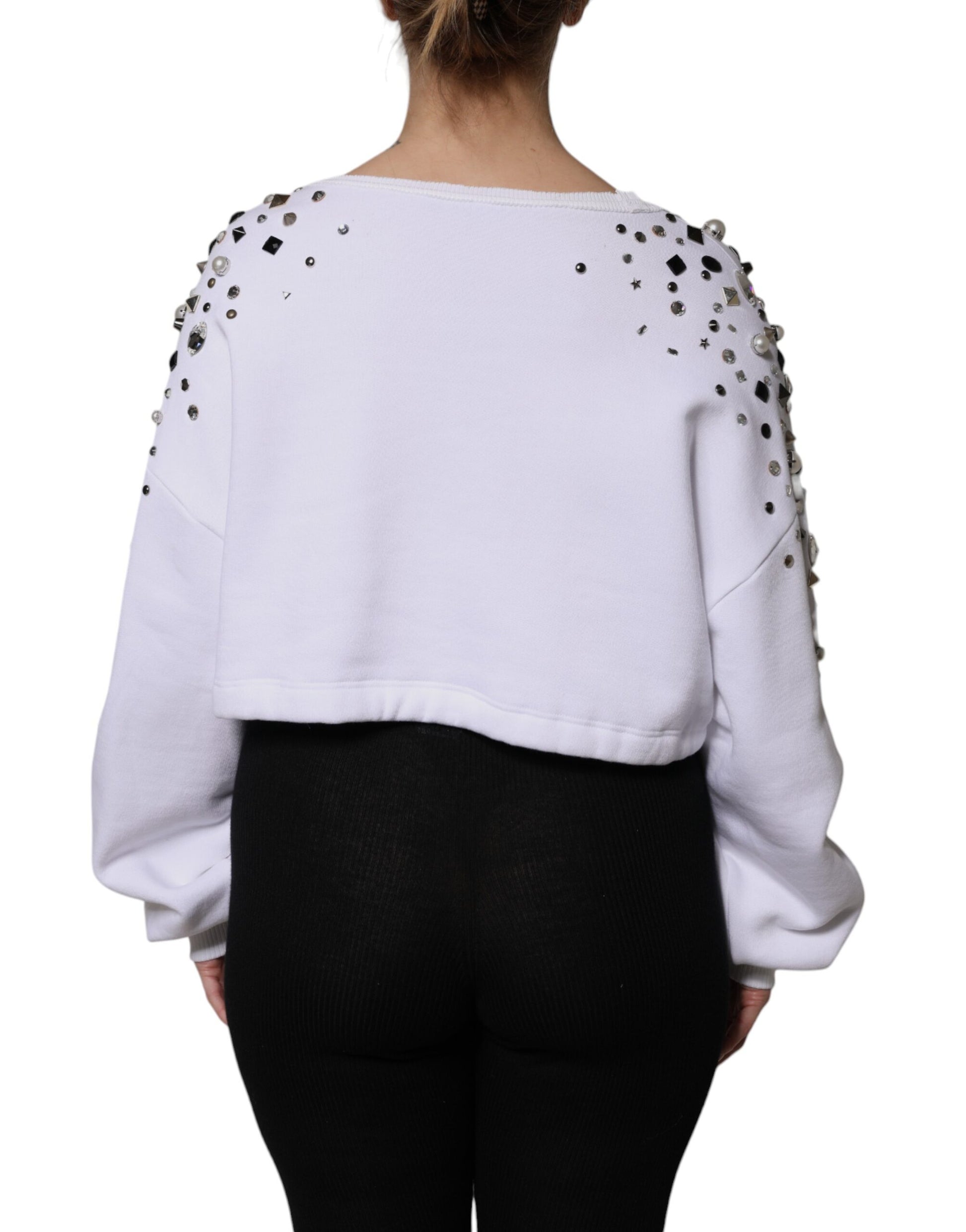 Pull court à manches longues orné Dolce & Gabbana blanc