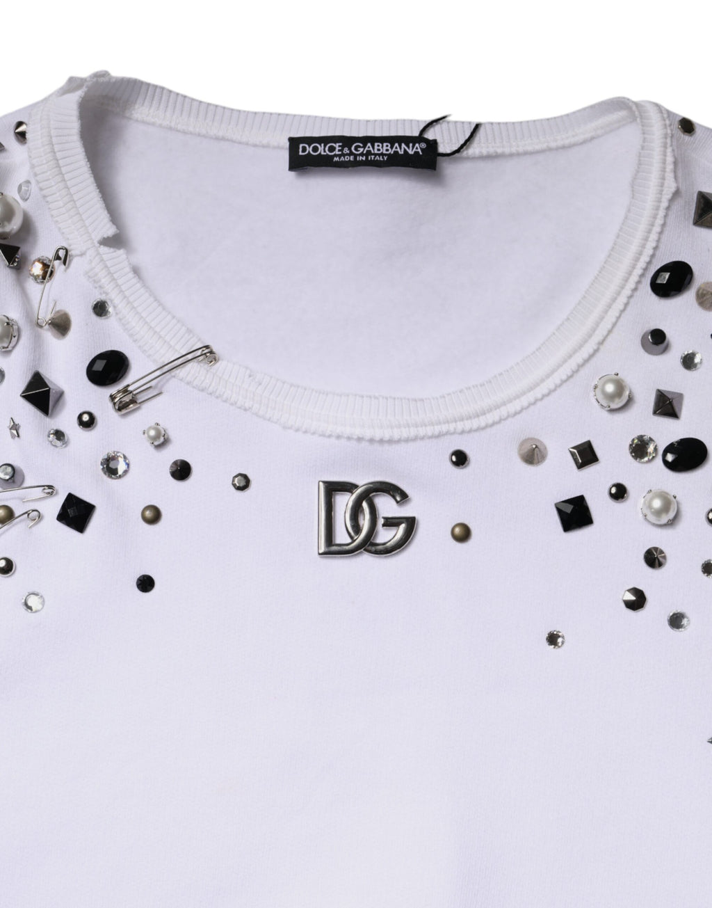 Pull court à manches longues orné Dolce & Gabbana blanc