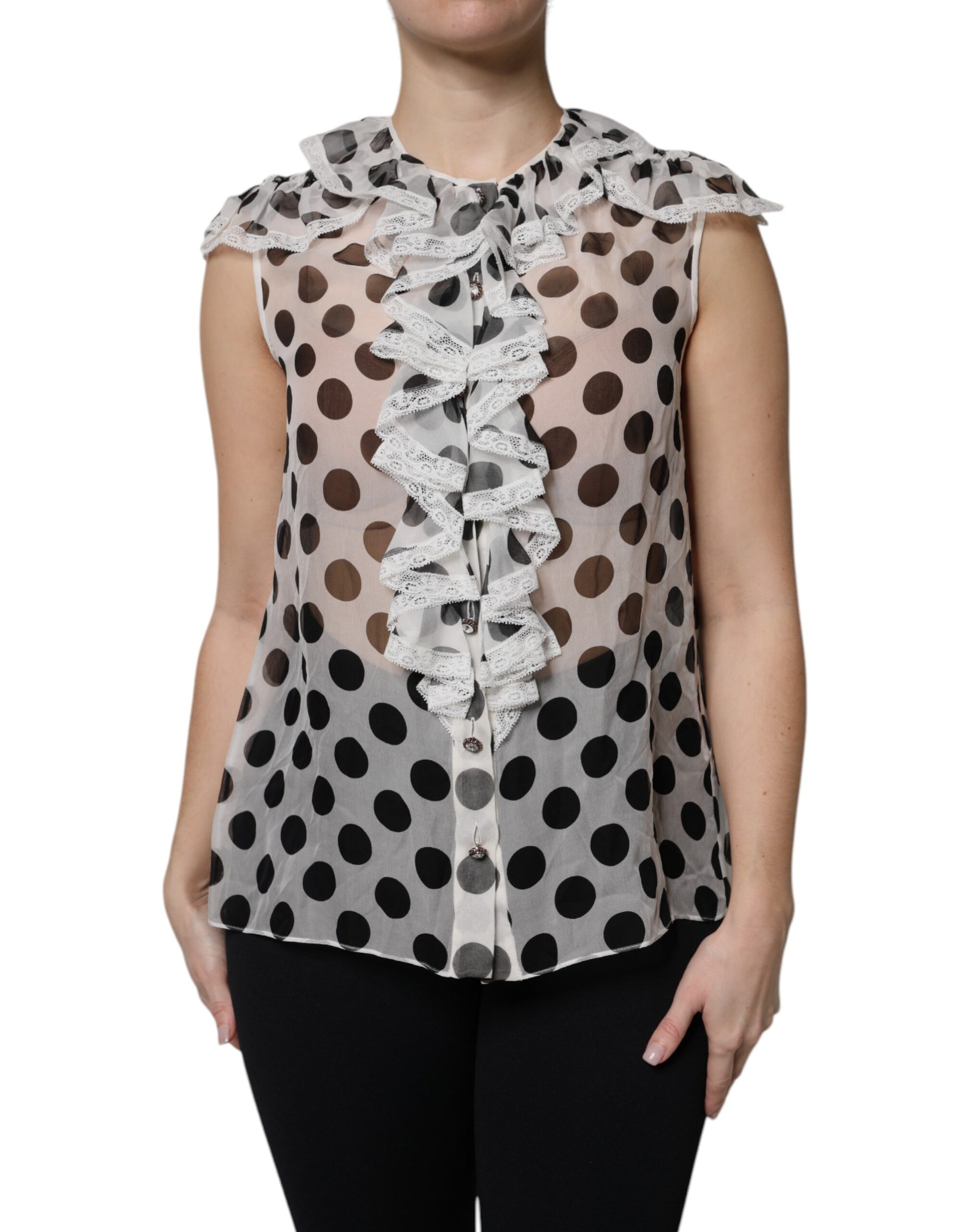 Top sans manches en coton à pois noirs et blancs Dolce & Gabbana