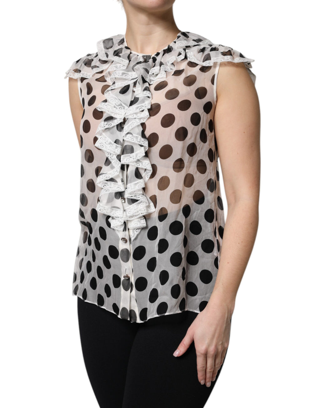 Top sans manches en coton à pois noirs et blancs Dolce & Gabbana