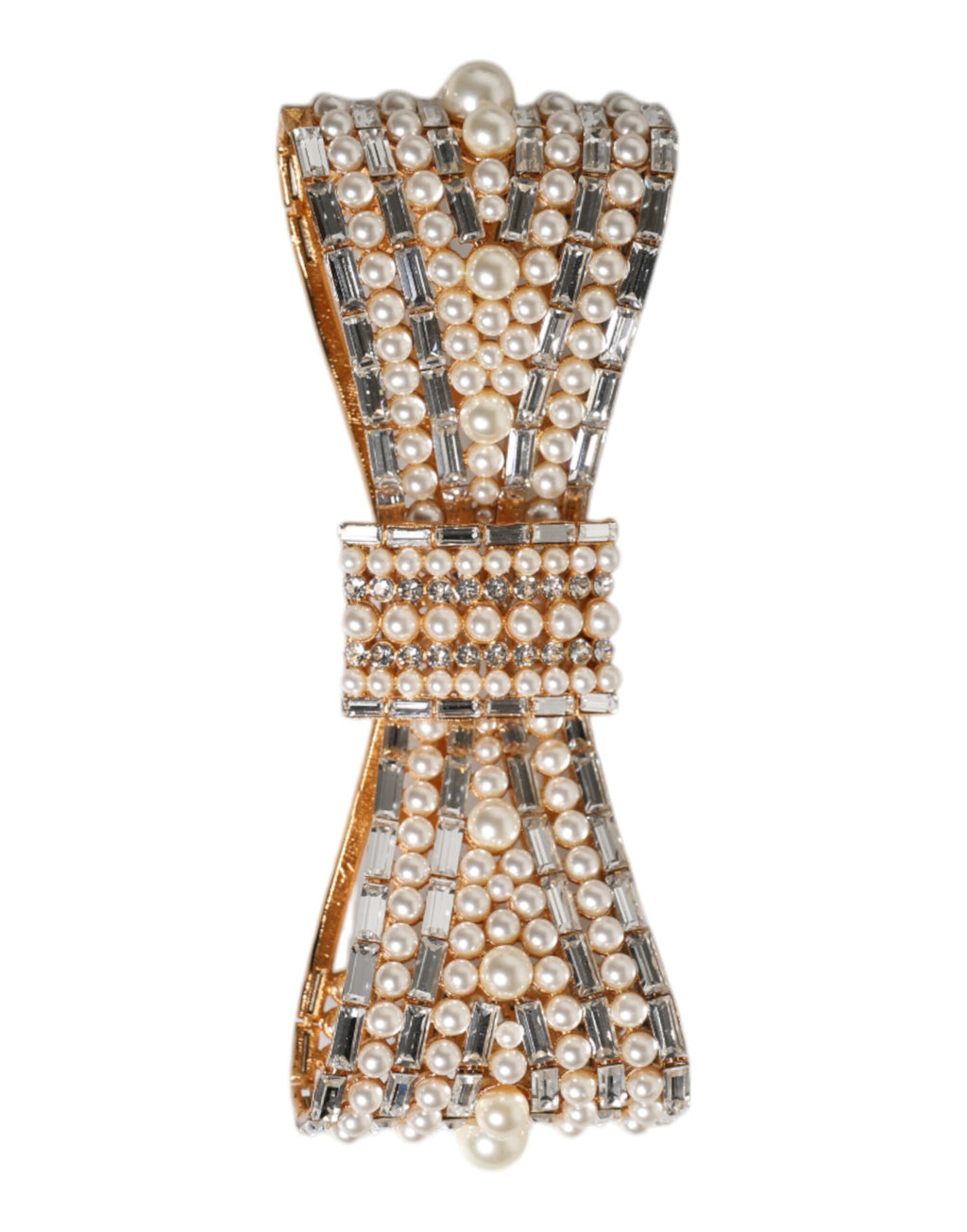 Broche Dolce & Gabbana en laiton doré avec nœud, cristaux et fausses perles